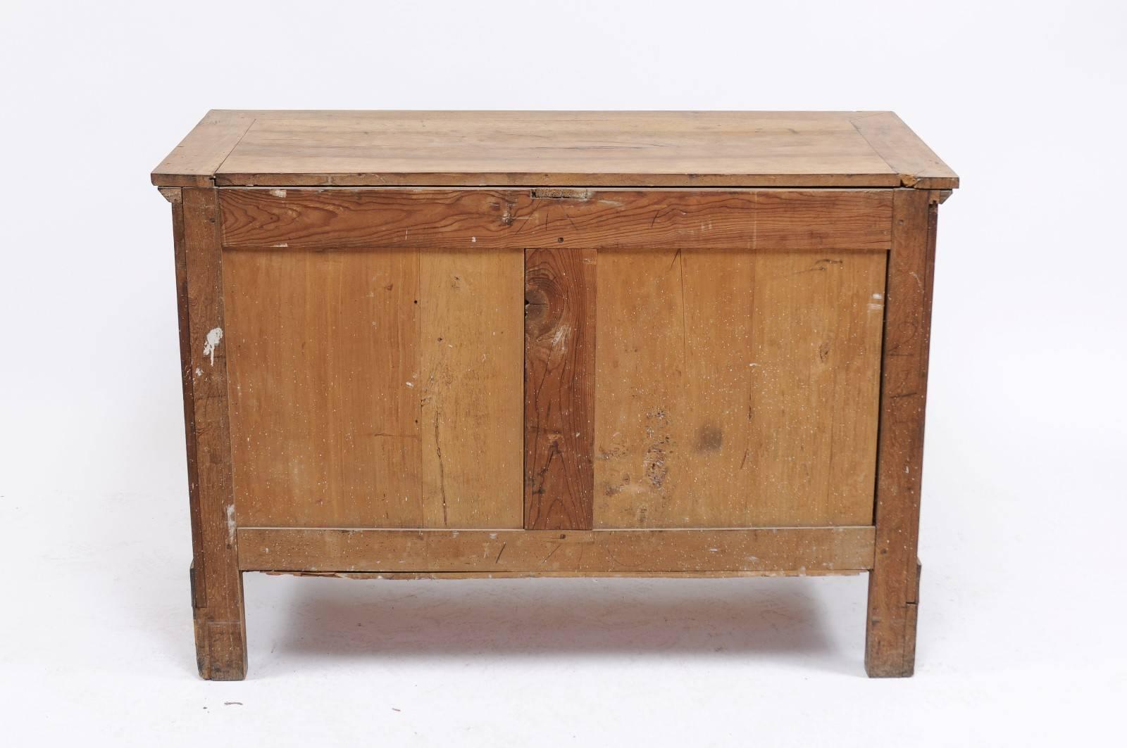 19th Century French Empire Style Stripped Four-Drawer Commode with Bookmarked Veneer, 1890s