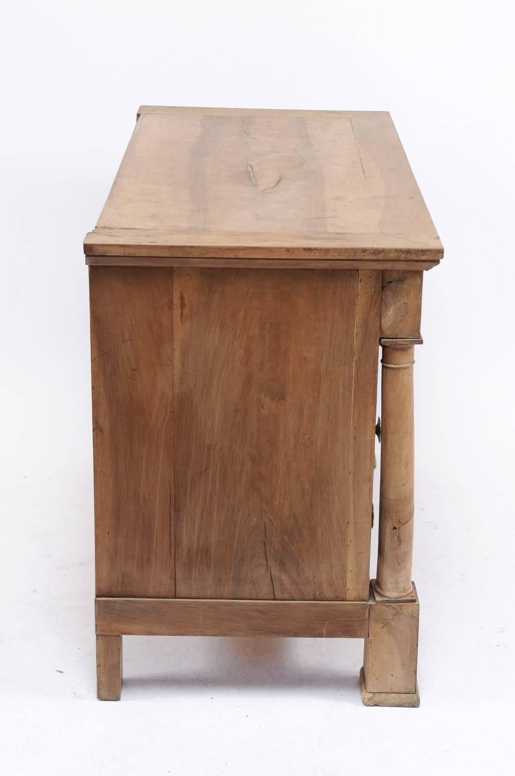 Wood French Empire Style Stripped Four-Drawer Commode with Bookmarked Veneer, 1890s