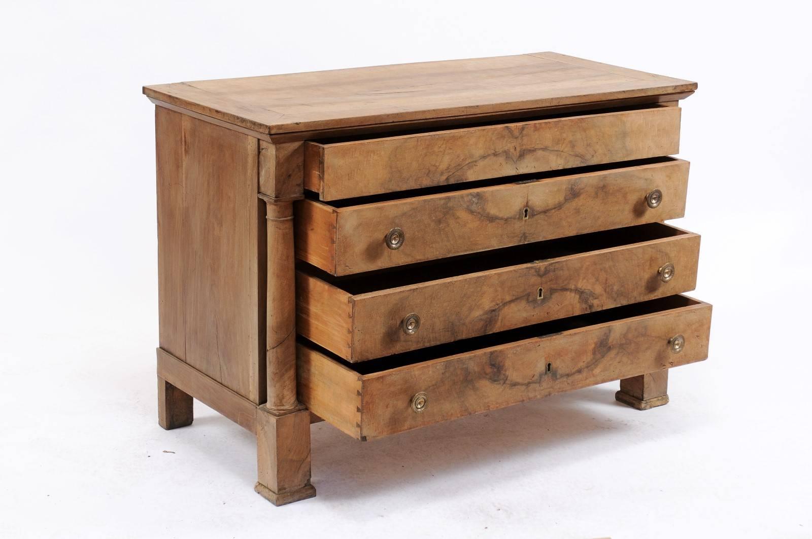 French Empire Style Stripped Four-Drawer Commode with Bookmarked Veneer, 1890s 2