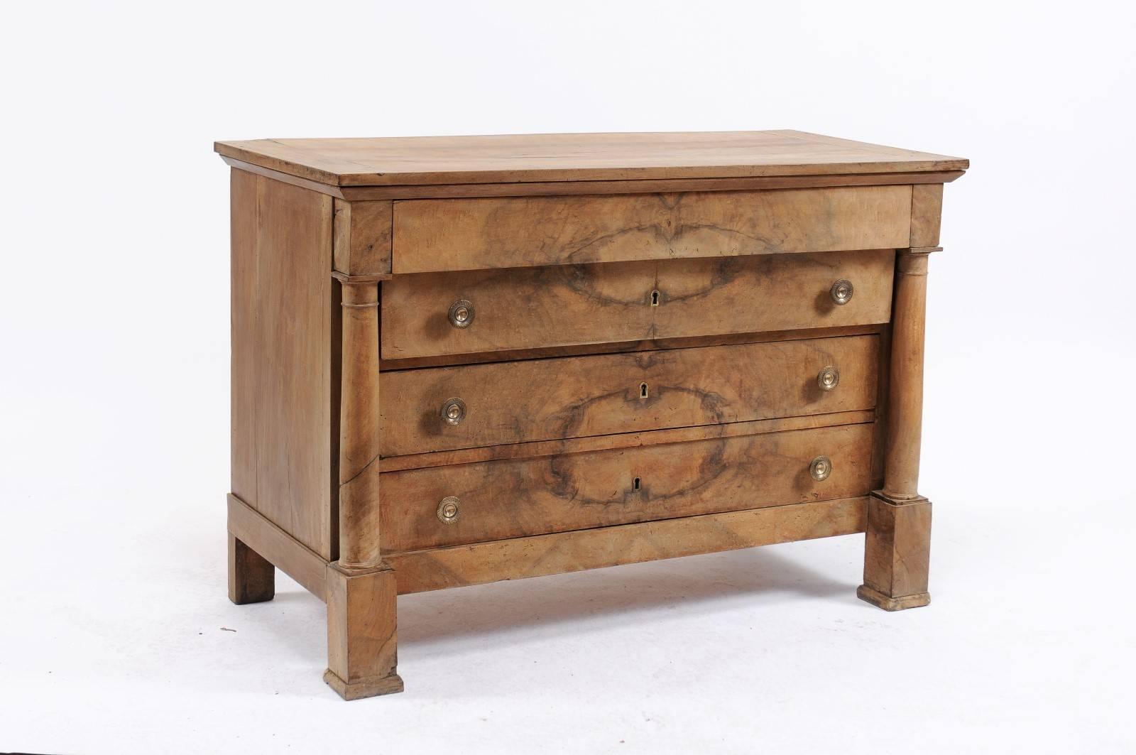French Empire Style Stripped Four-Drawer Commode with Bookmarked Veneer, 1890s 3