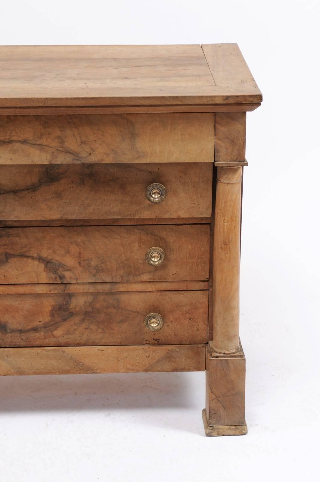 French Empire Style Stripped Four-Drawer Commode with Bookmarked Veneer, 1890s 4