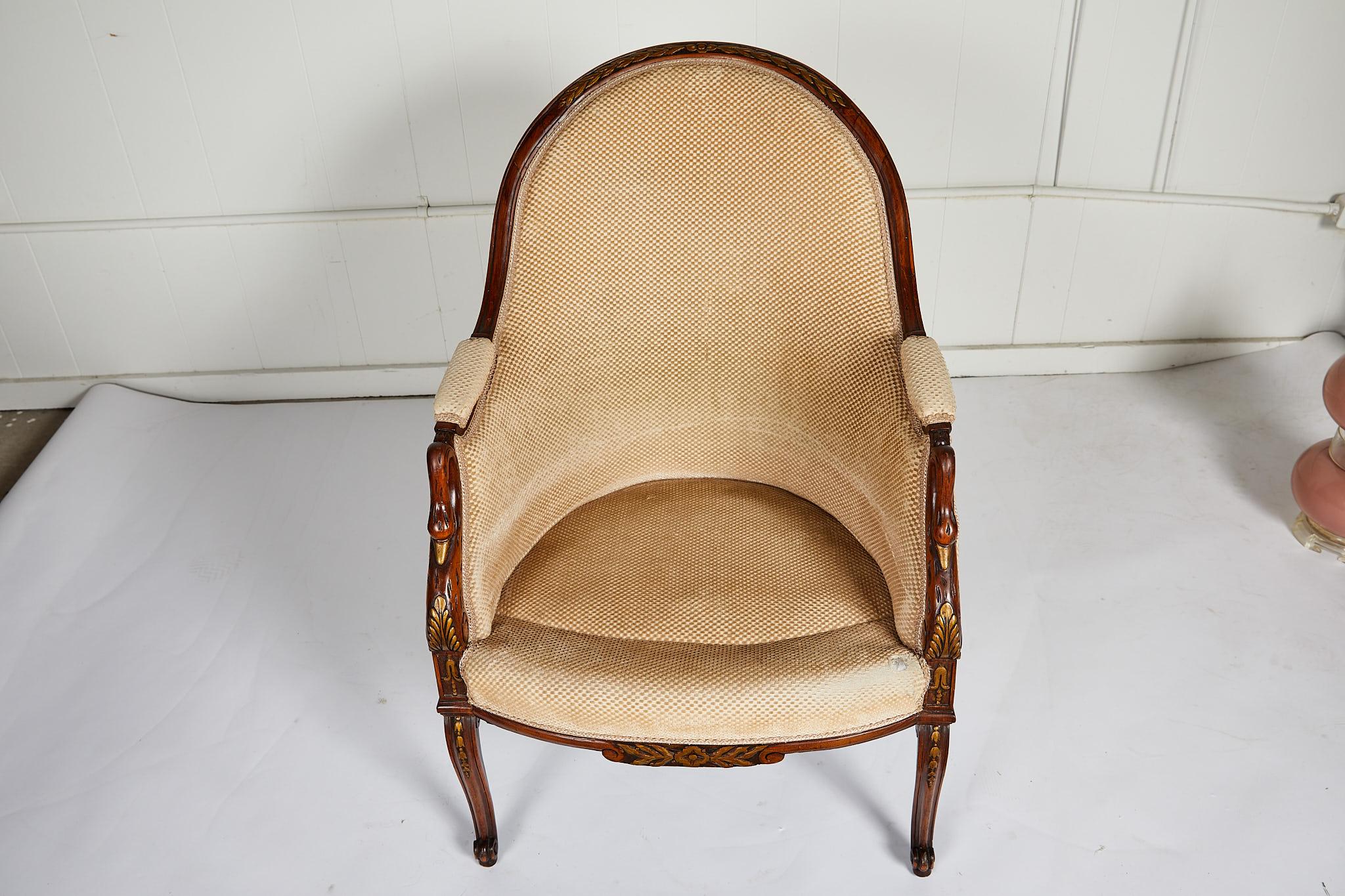 French Empire Style Swan Arm Tub Chair 1