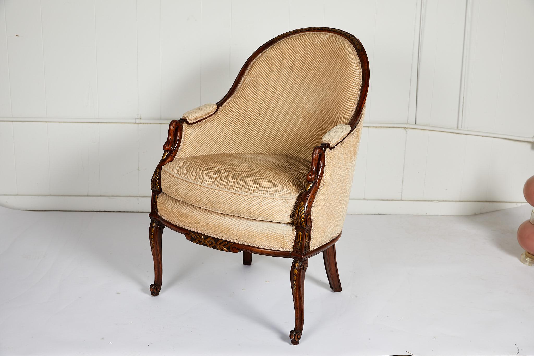 20th Century French Empire Style Swan Arm Tub Chair