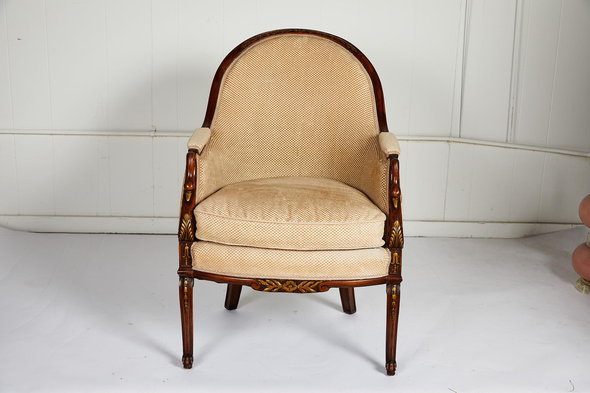 Upholstery French Empire Style Swan Arm Tub Chair
