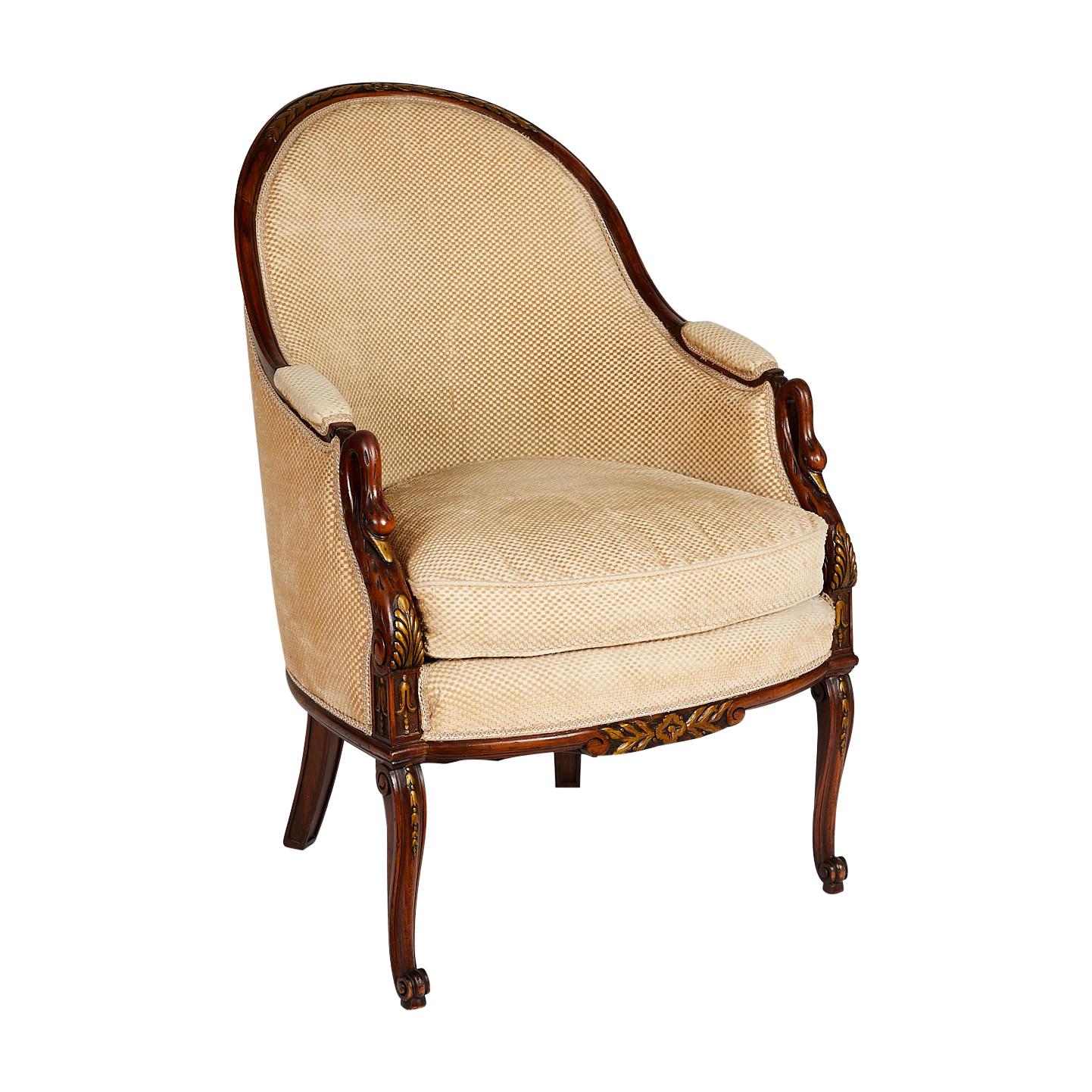 French Empire Style Swan Arm Tub Chair