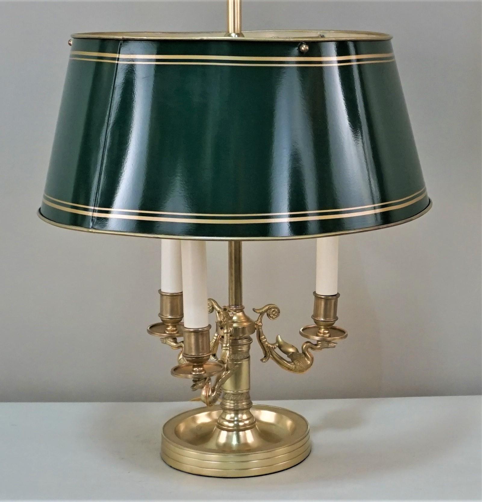 French Empire Style Swan Arms Bouillotte Desk Table Lamp In Good Condition In Fairfax, VA
