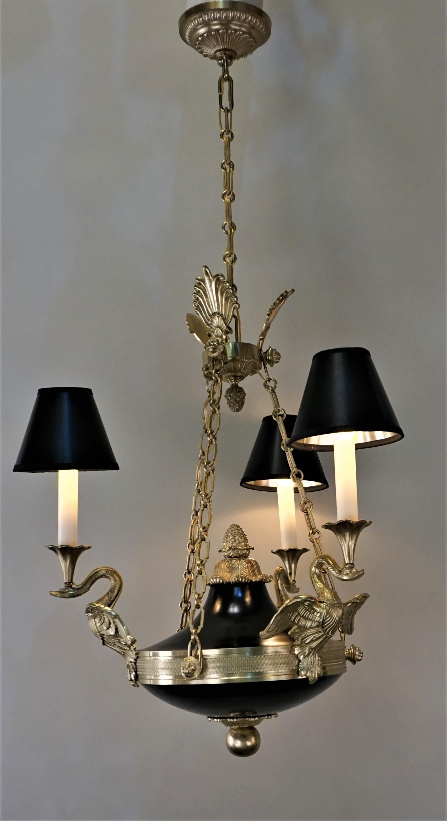 French Empire Style Swan Arms Bronze Chandelier 1