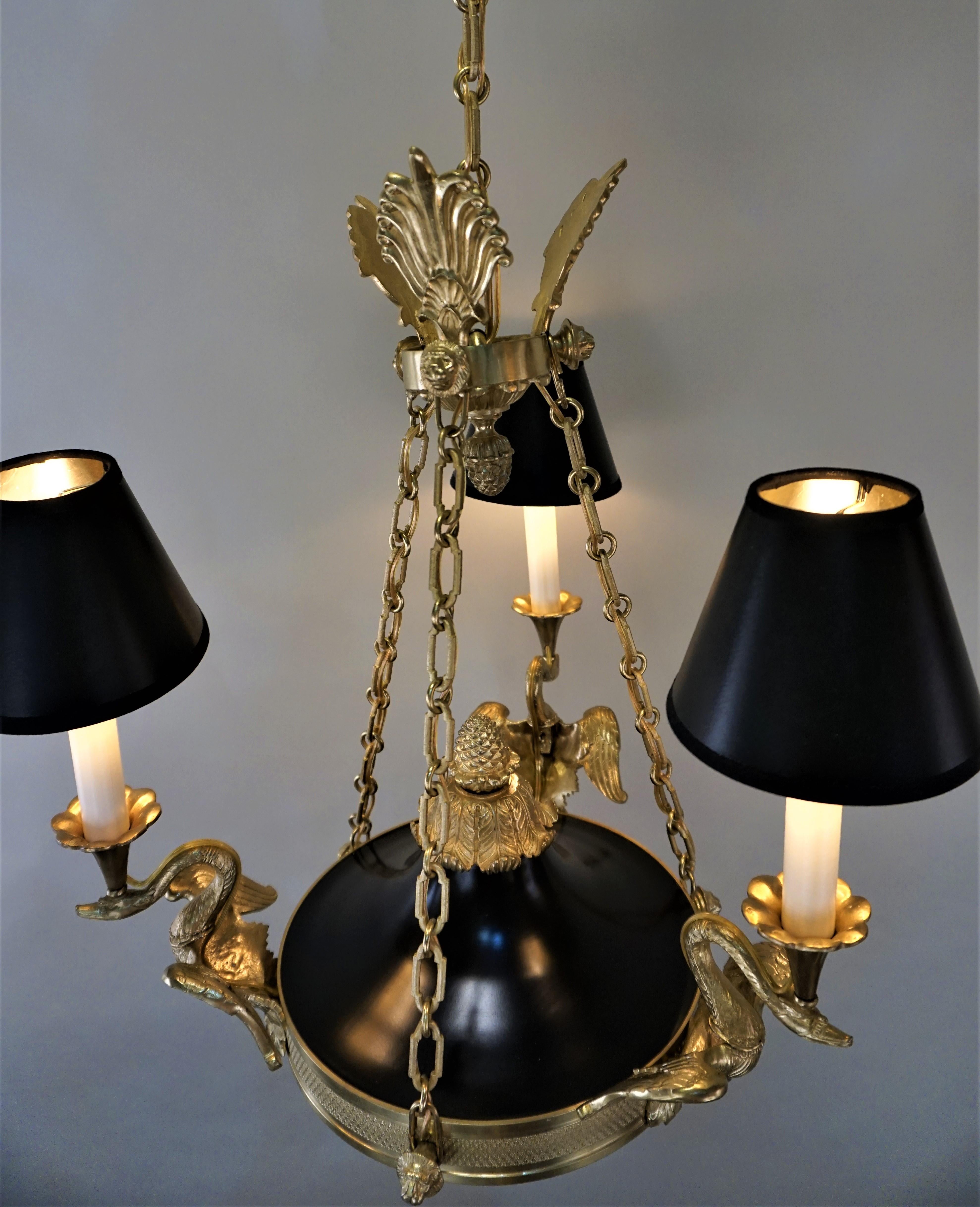French Empire Style Swan Arms Bronze Chandelier 3