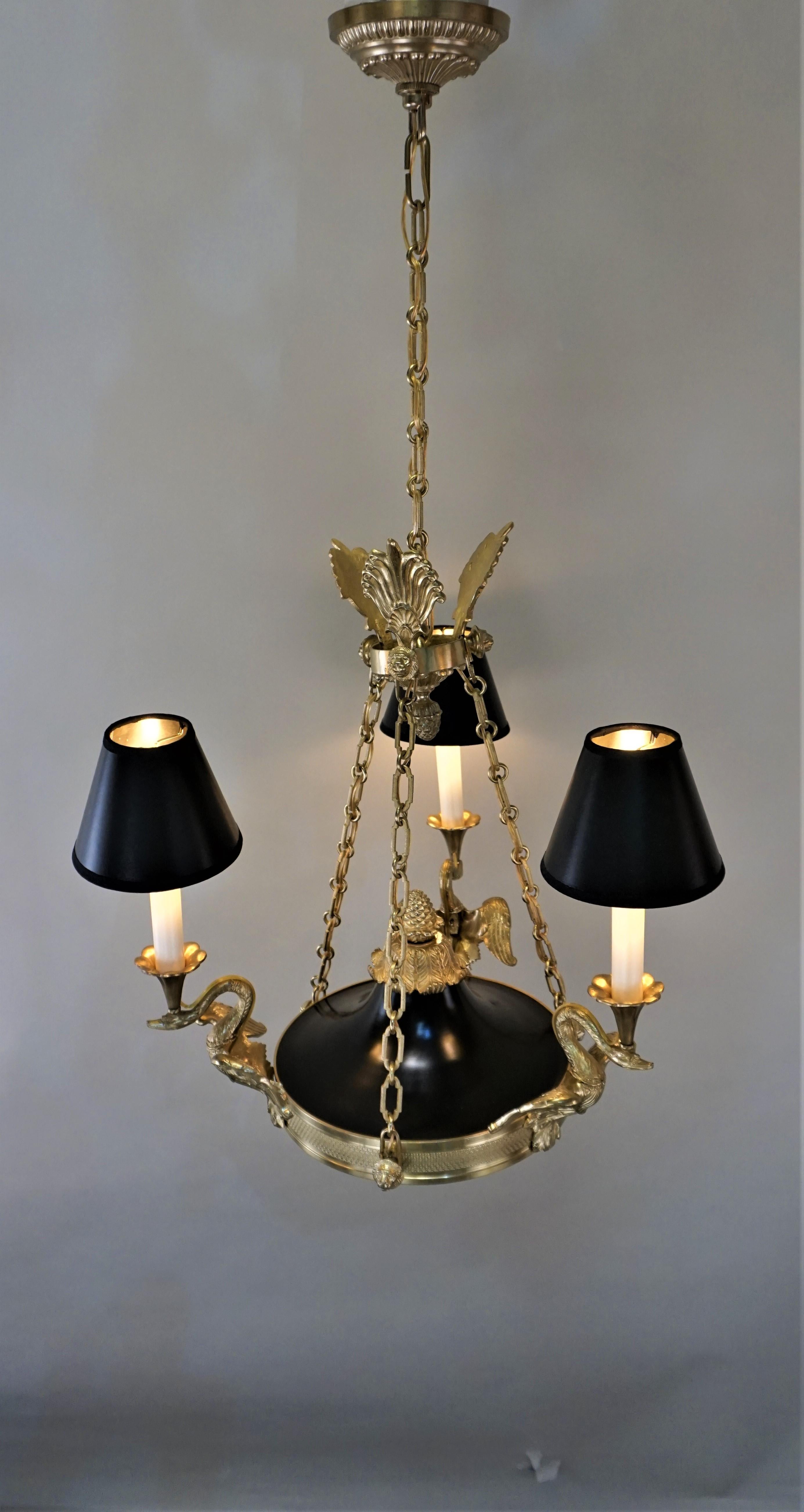 French Empire Style Swan Arms Bronze Chandelier 4