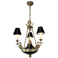 French Empire Style Swan Arms Bronze Chandelier