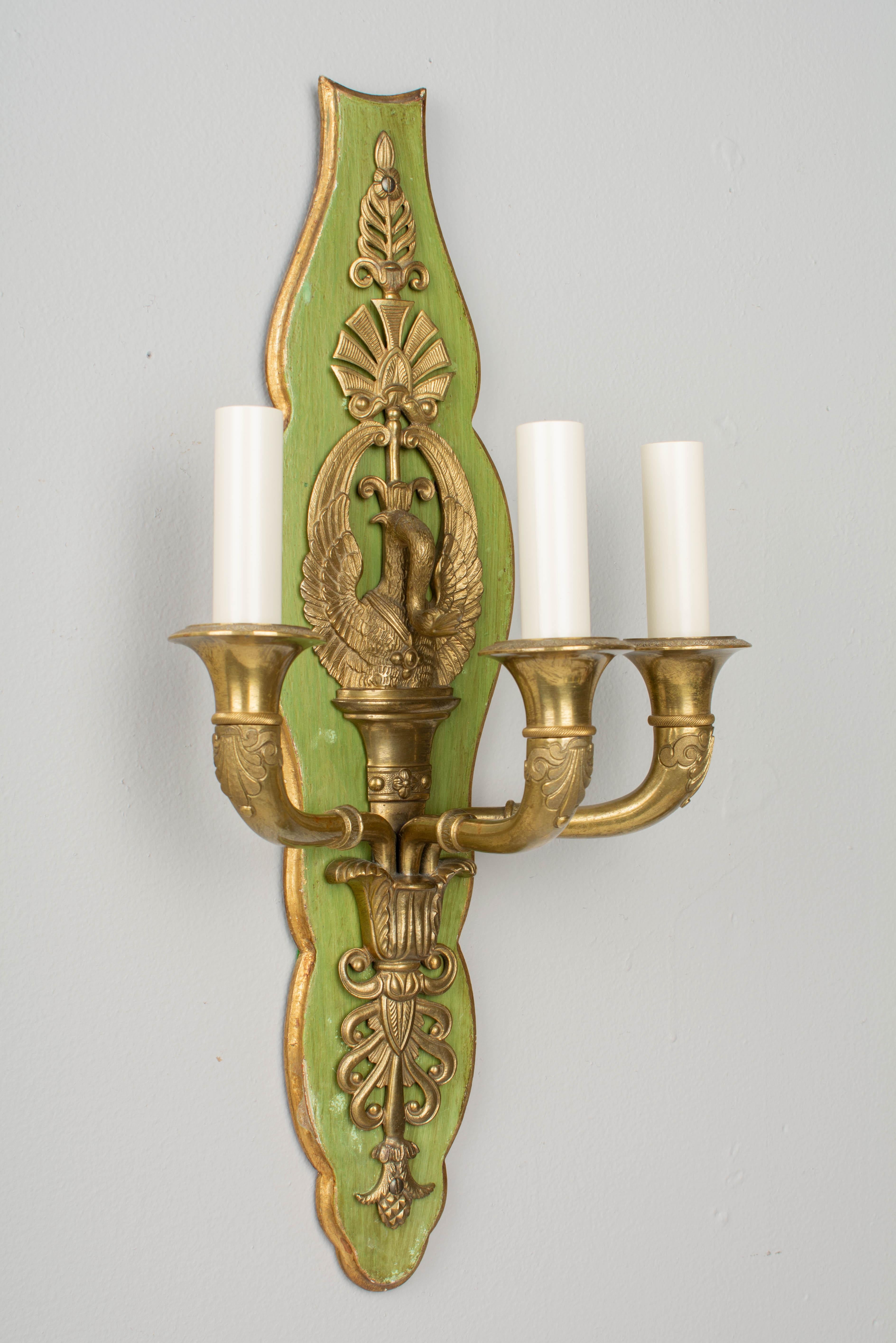 Cast French Empire Style Swan Motif Sconce Pair