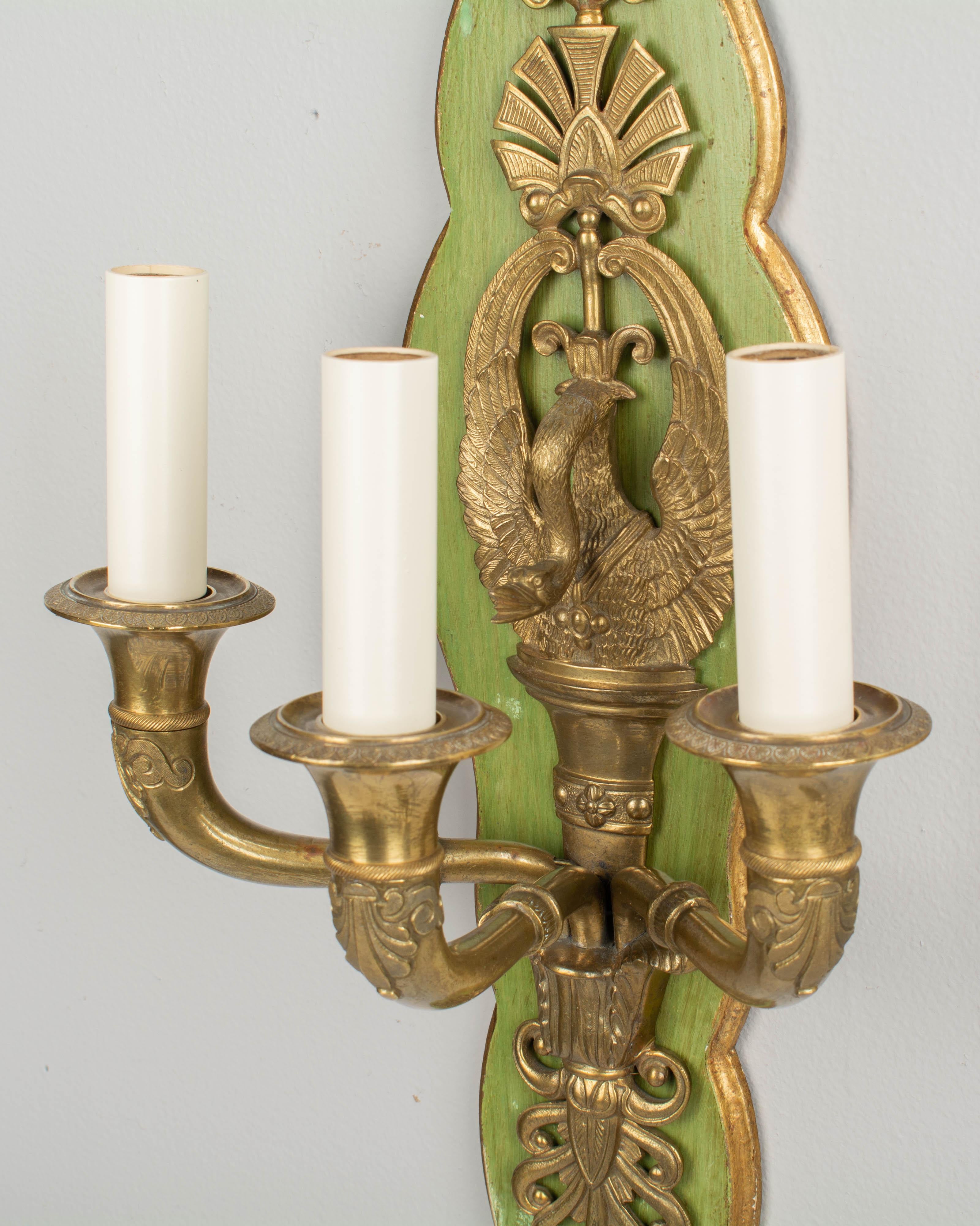 French Empire Style Swan Motif Sconce Pair In Good Condition In Winter Park, FL