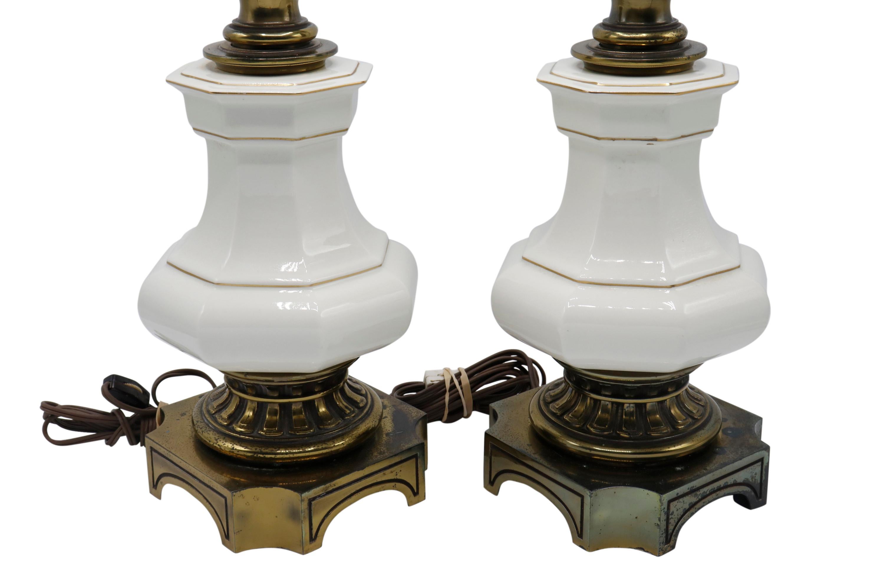 Brass French Empire Style Table Lamps by Stiffel, a Pair For Sale