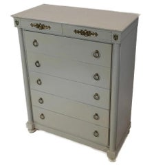 French Empire Style Tall Dresser in Painted Gray Finish