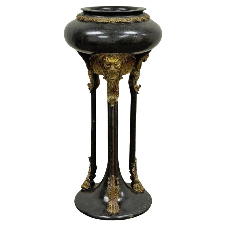 French Empire Style Tessellated Stone Marble Pedestal Stand Planter with Lions For Sale