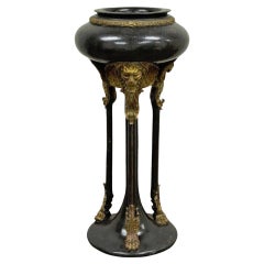 Antique French Empire Style Tessellated Stone Marble Pedestal Stand Planter with Lions