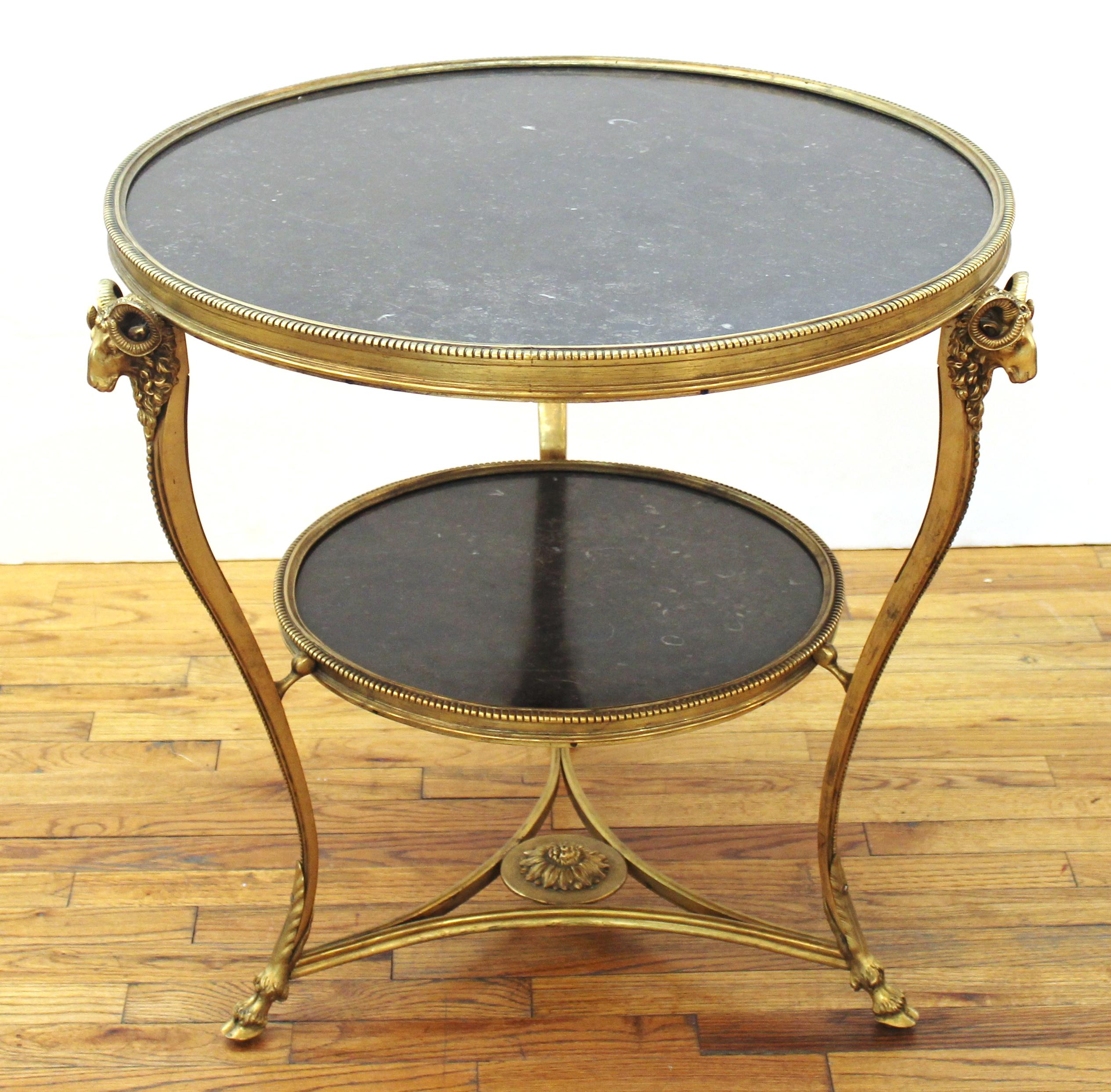 French Empire Style 'Tete de Belier' Ormolu & Black Marble Gueridon Table In Good Condition In New York, NY