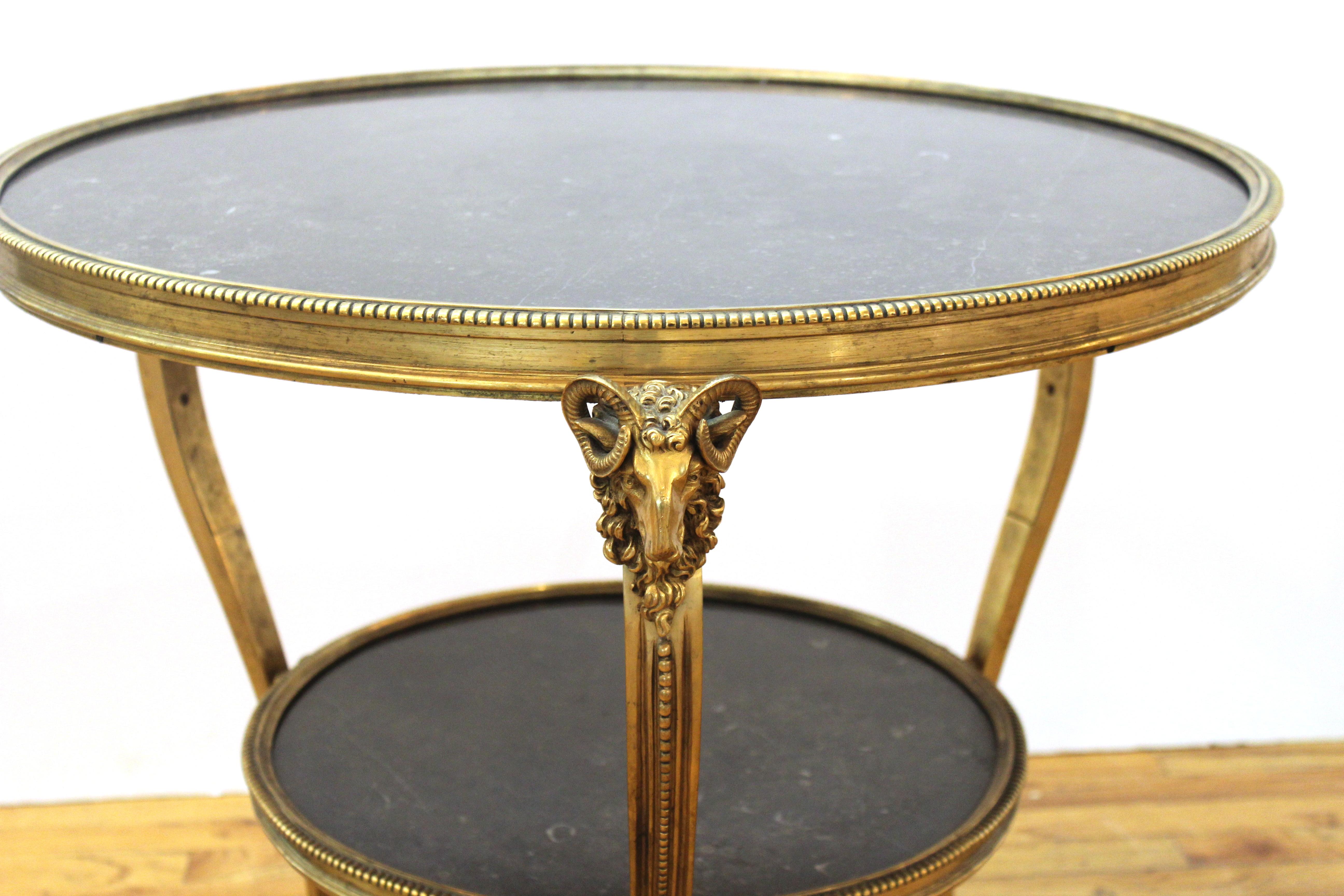 19th Century French Empire Style 'Tete de Belier' Ormolu & Black Marble Gueridon Table