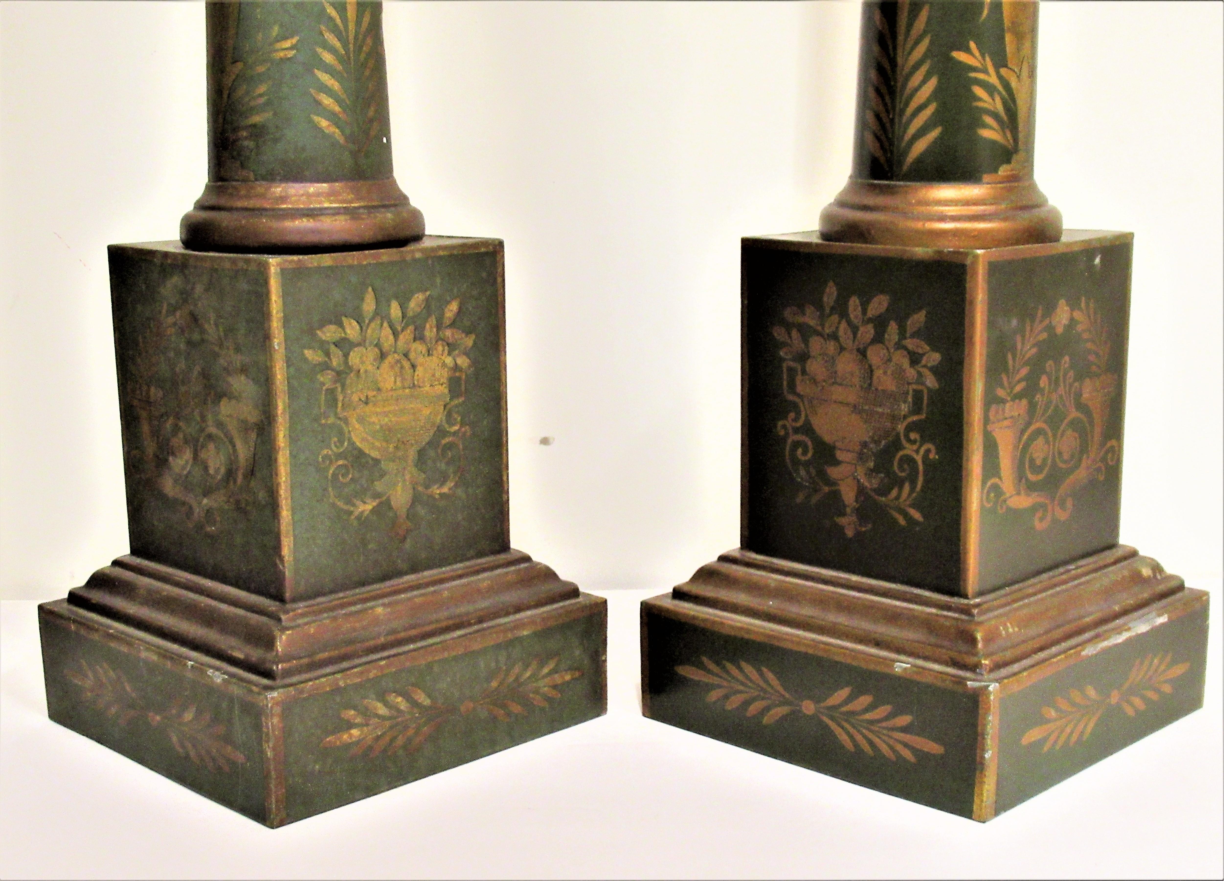 French Empire Style Tole Painted and Gilded Table Lamps 3