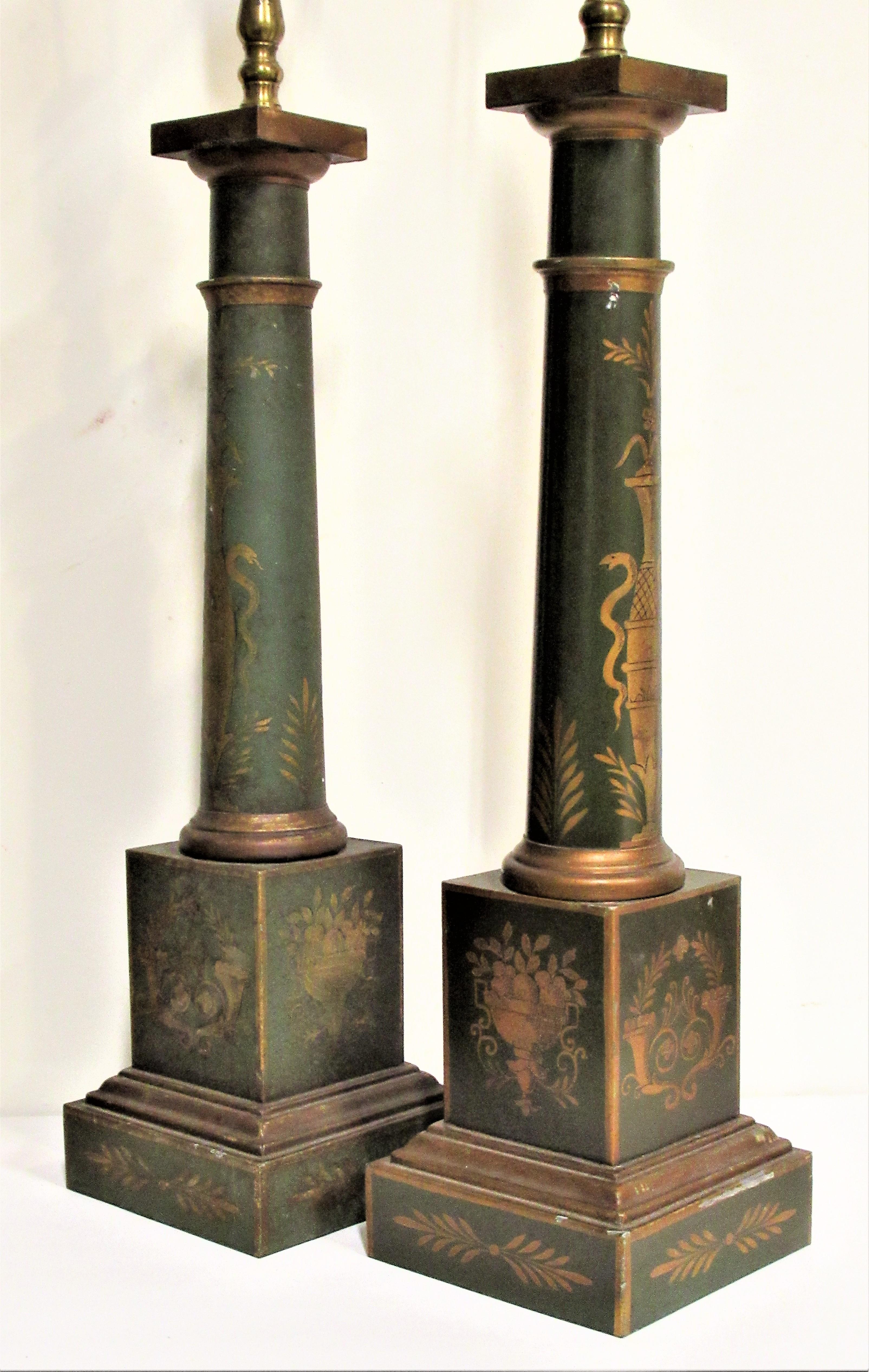 French Empire Style Tole Painted and Gilded Table Lamps 4