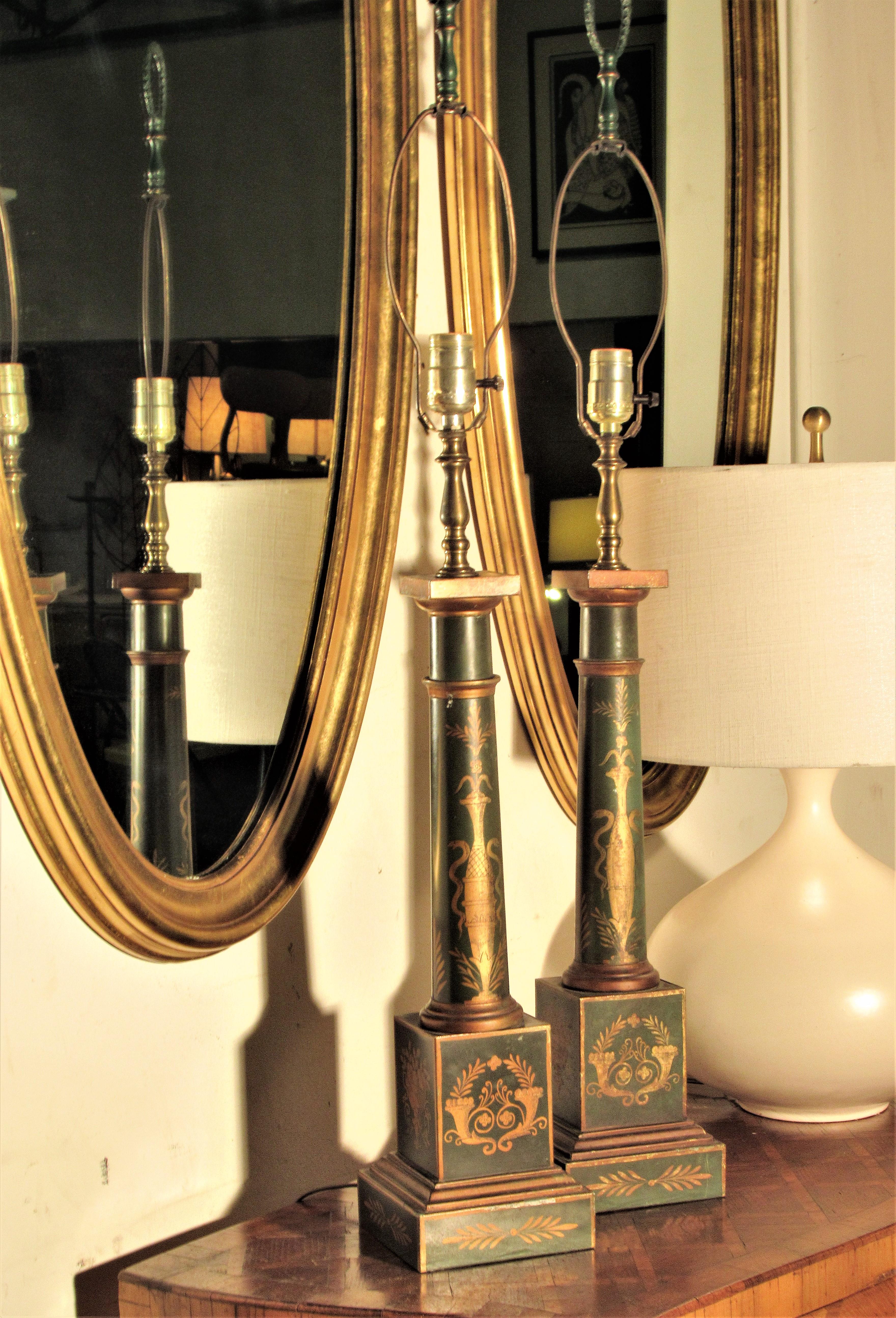 French Empire Style Tole Painted and Gilded Table Lamps 8