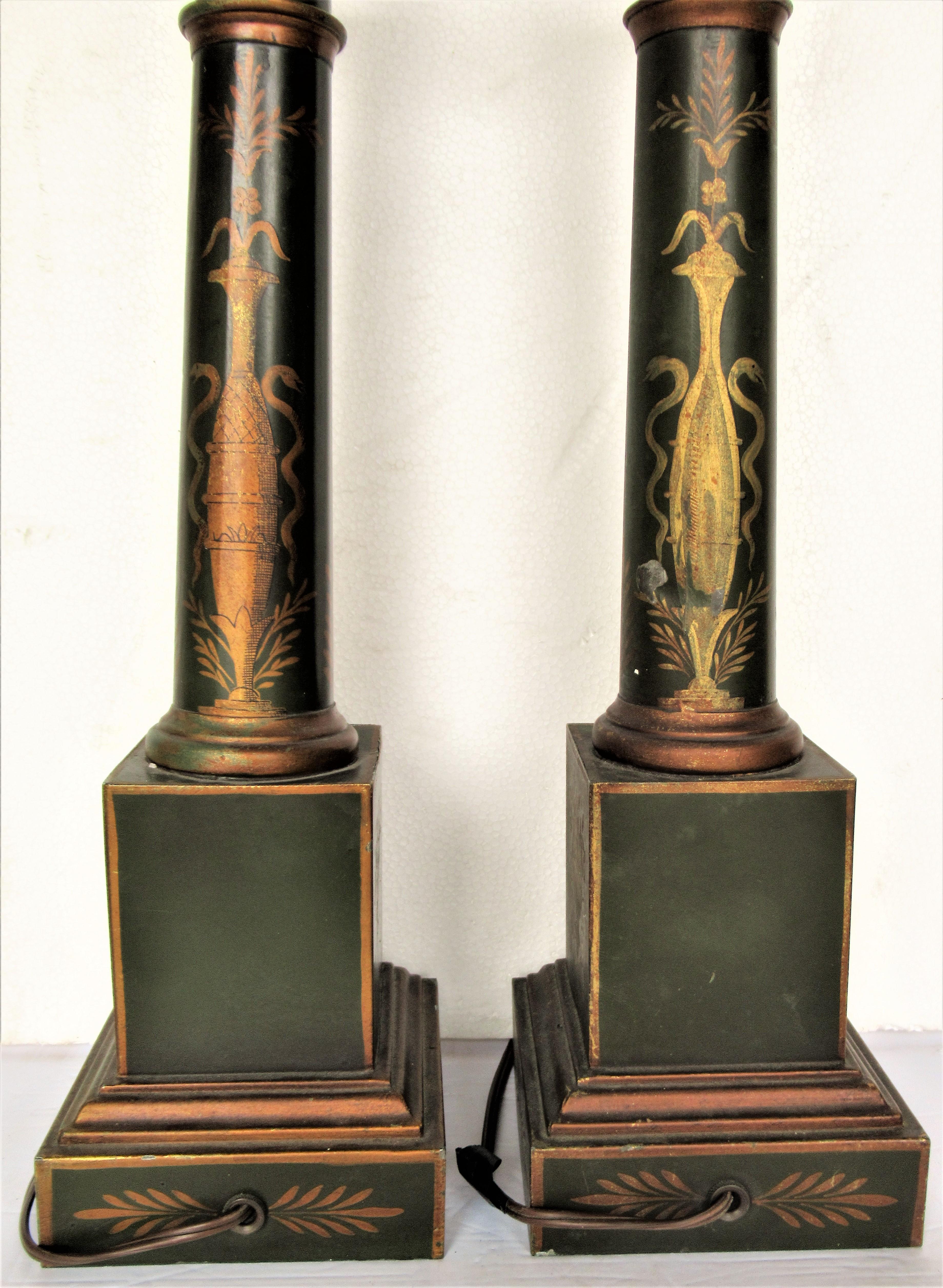 French Empire Style Tole Painted and Gilded Table Lamps 5