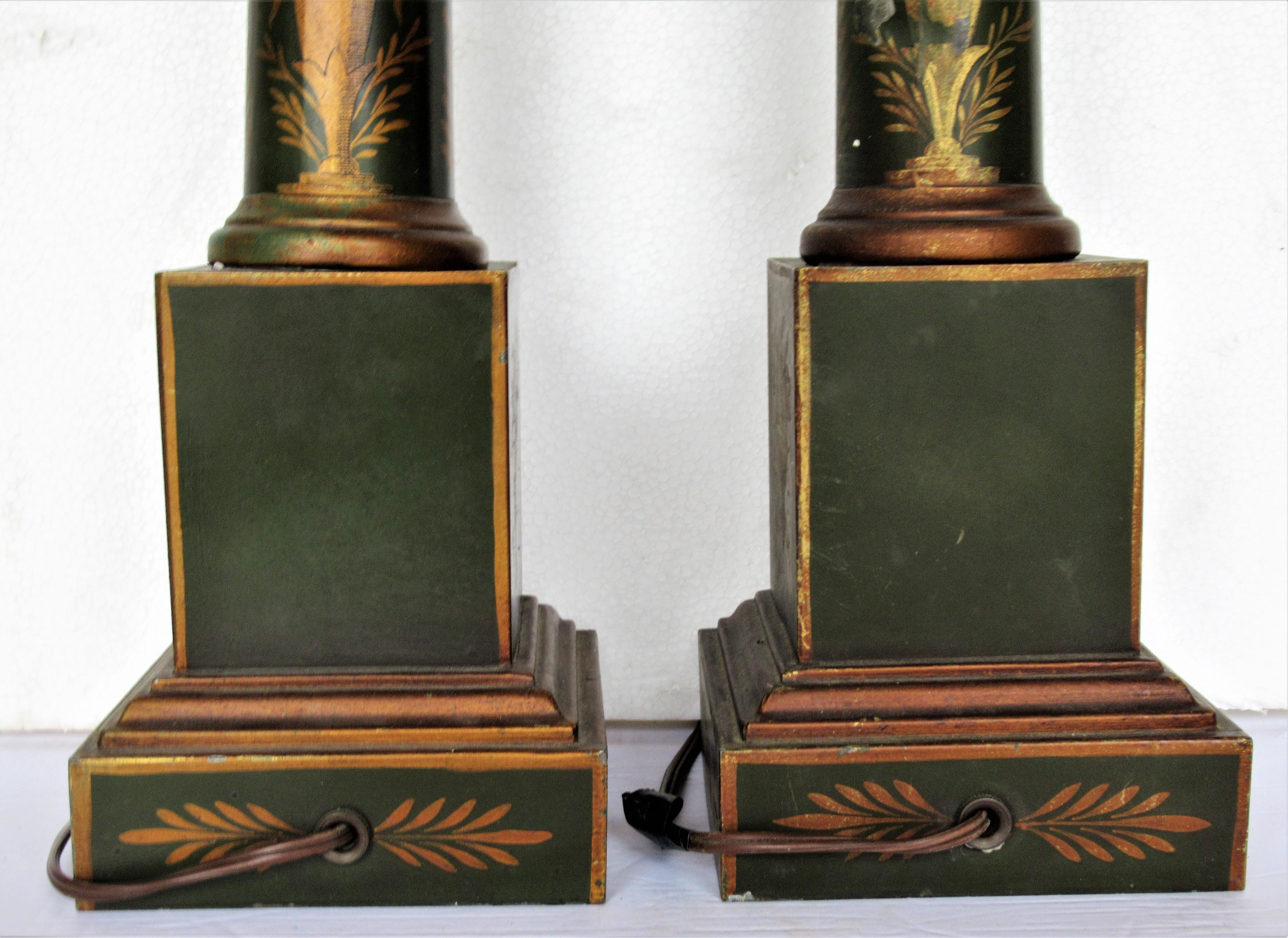 French Empire Style Tole Painted and Gilded Table Lamps 6