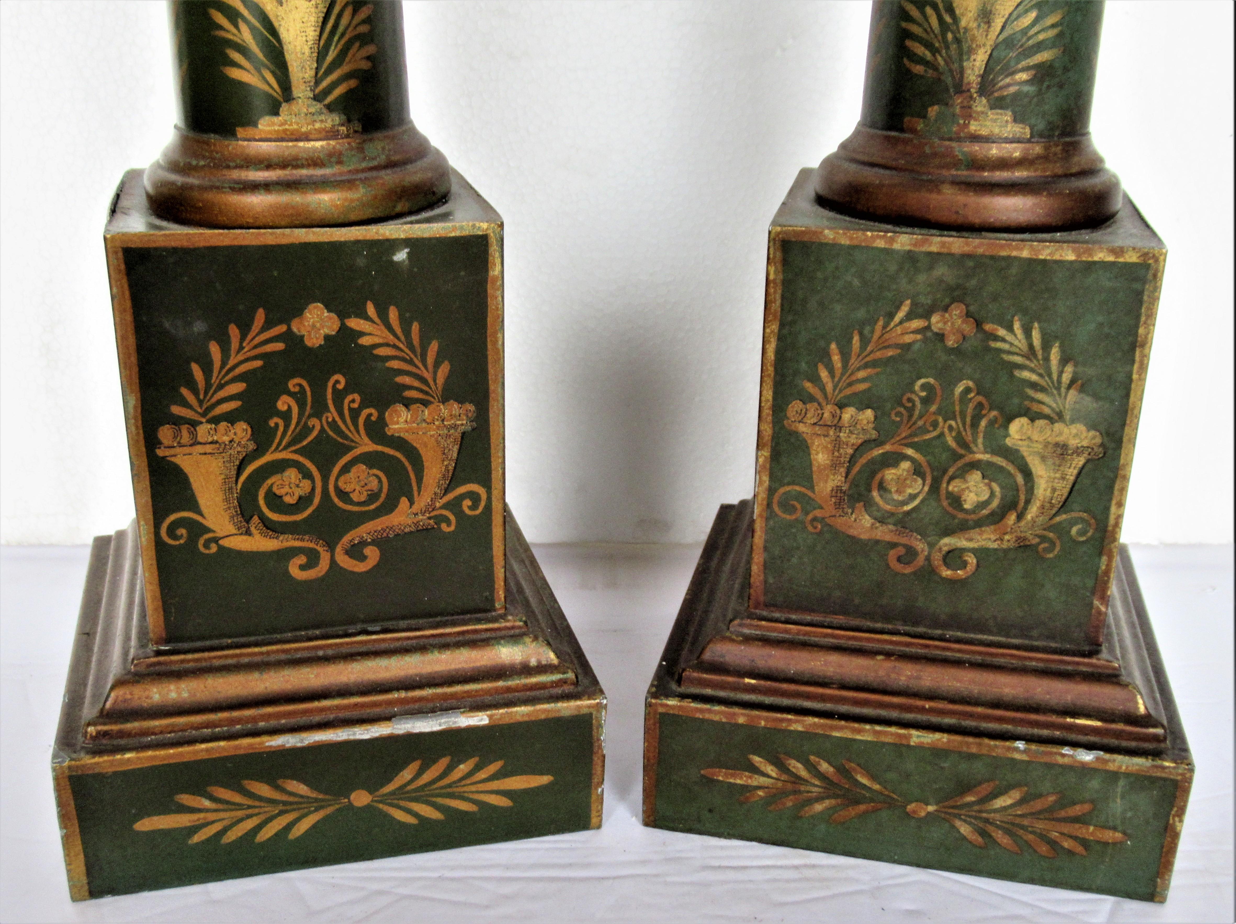 French Empire Style Tole Painted and Gilded Table Lamps 10
