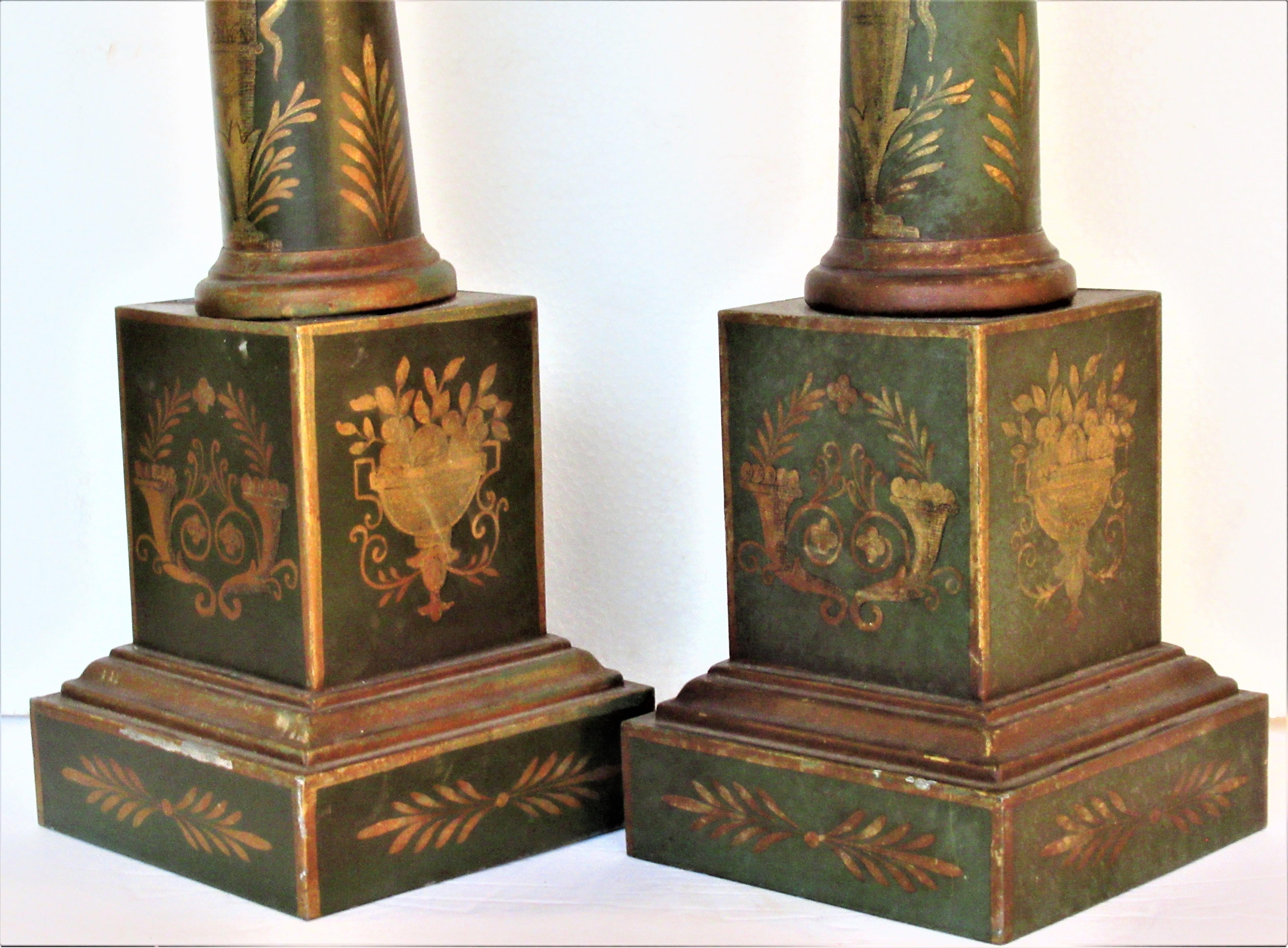French Empire Style Tole Painted and Gilded Table Lamps 1