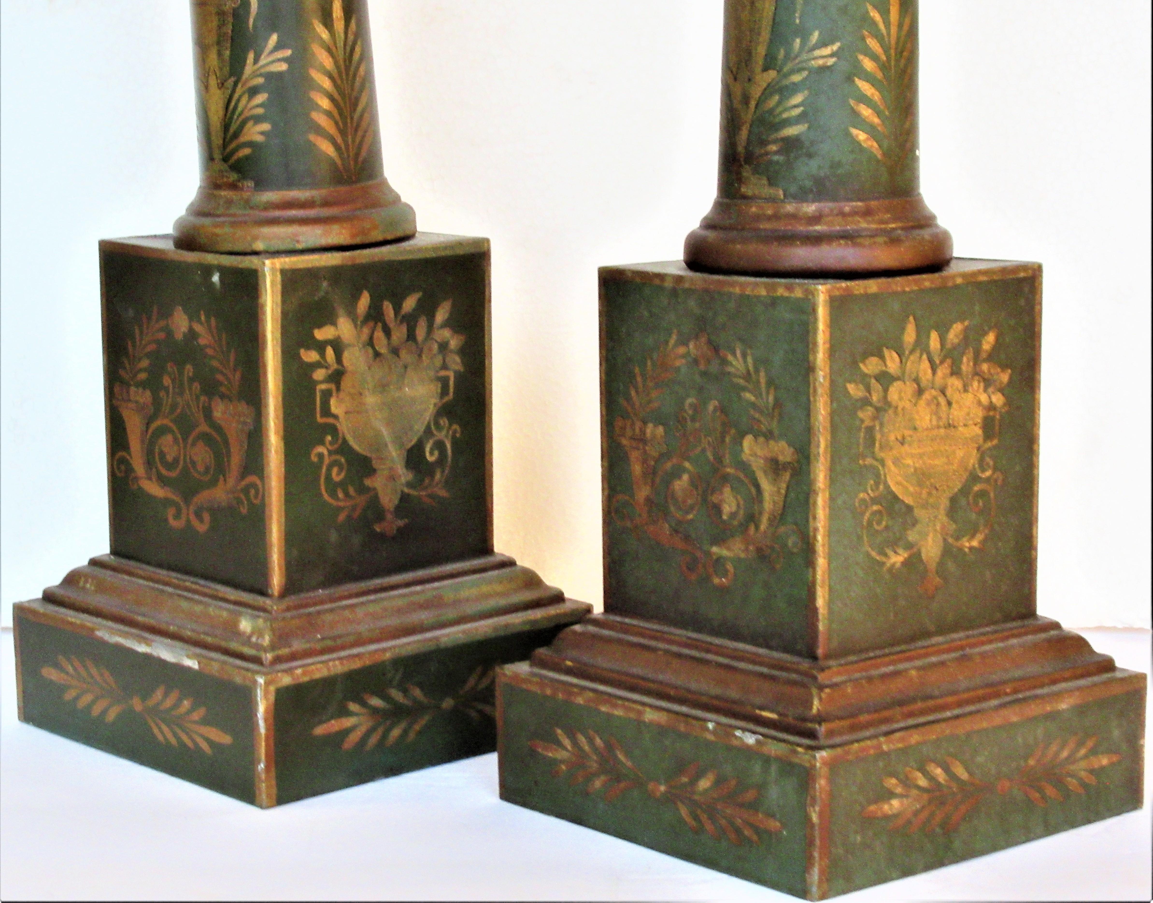 French Empire Style Tole Painted and Gilded Table Lamps 2