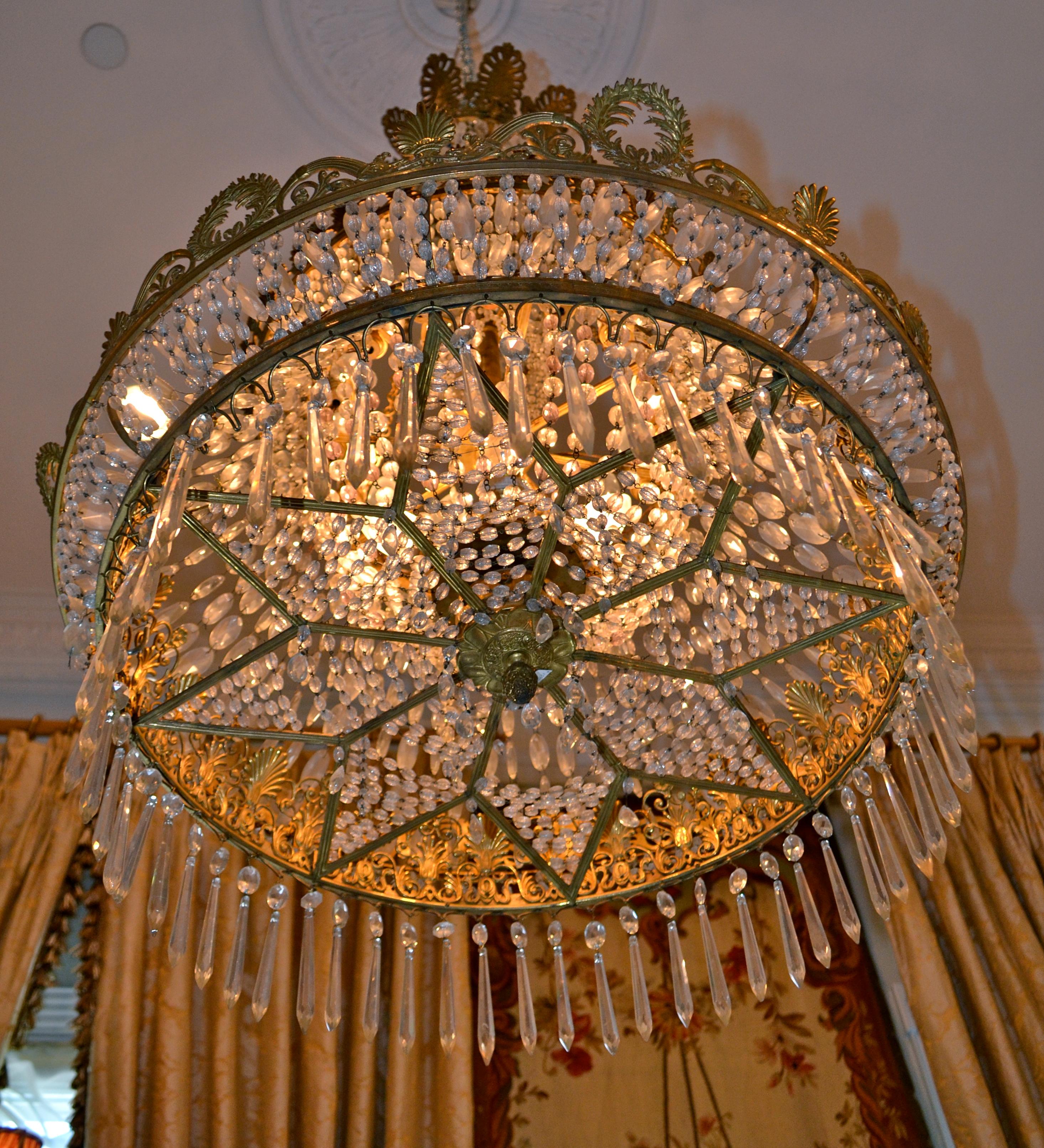 French Empire Style Triple Tiered Crystal and Bronze Chandelier For Sale 3