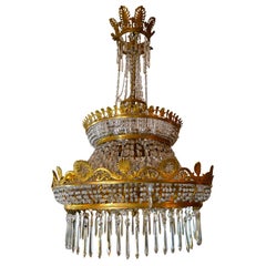French Empire Style Triple Tiered Crystal and Bronze Chandelier