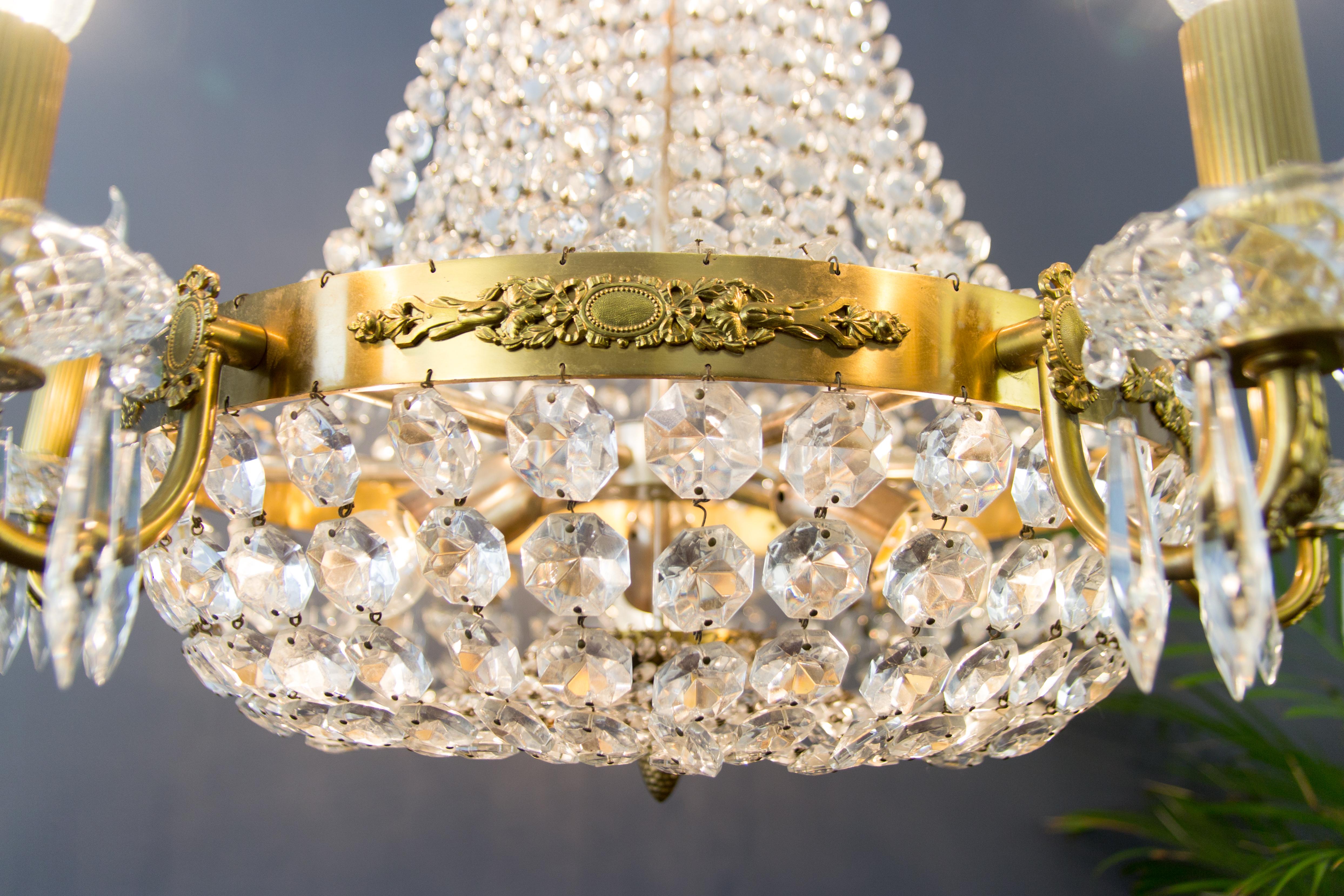 French Empire Style Twelve-Light Crystal Basket Chandelier 4