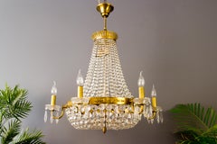 French Empire Style Twelve-Light Crystal Basket Chandelier