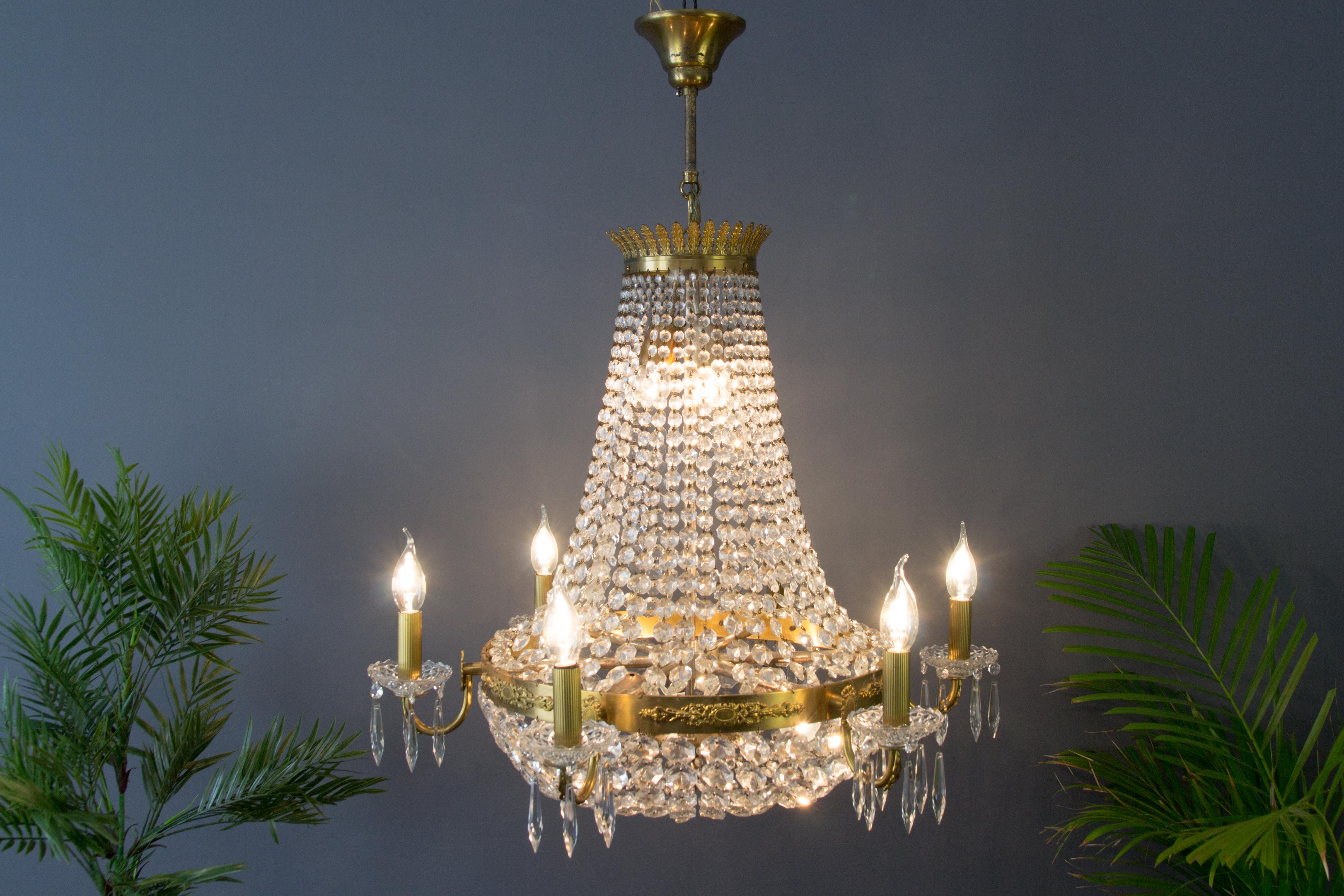 Mid-20th Century French Empire Style Twelve-Light Crystal Basket Chandelier