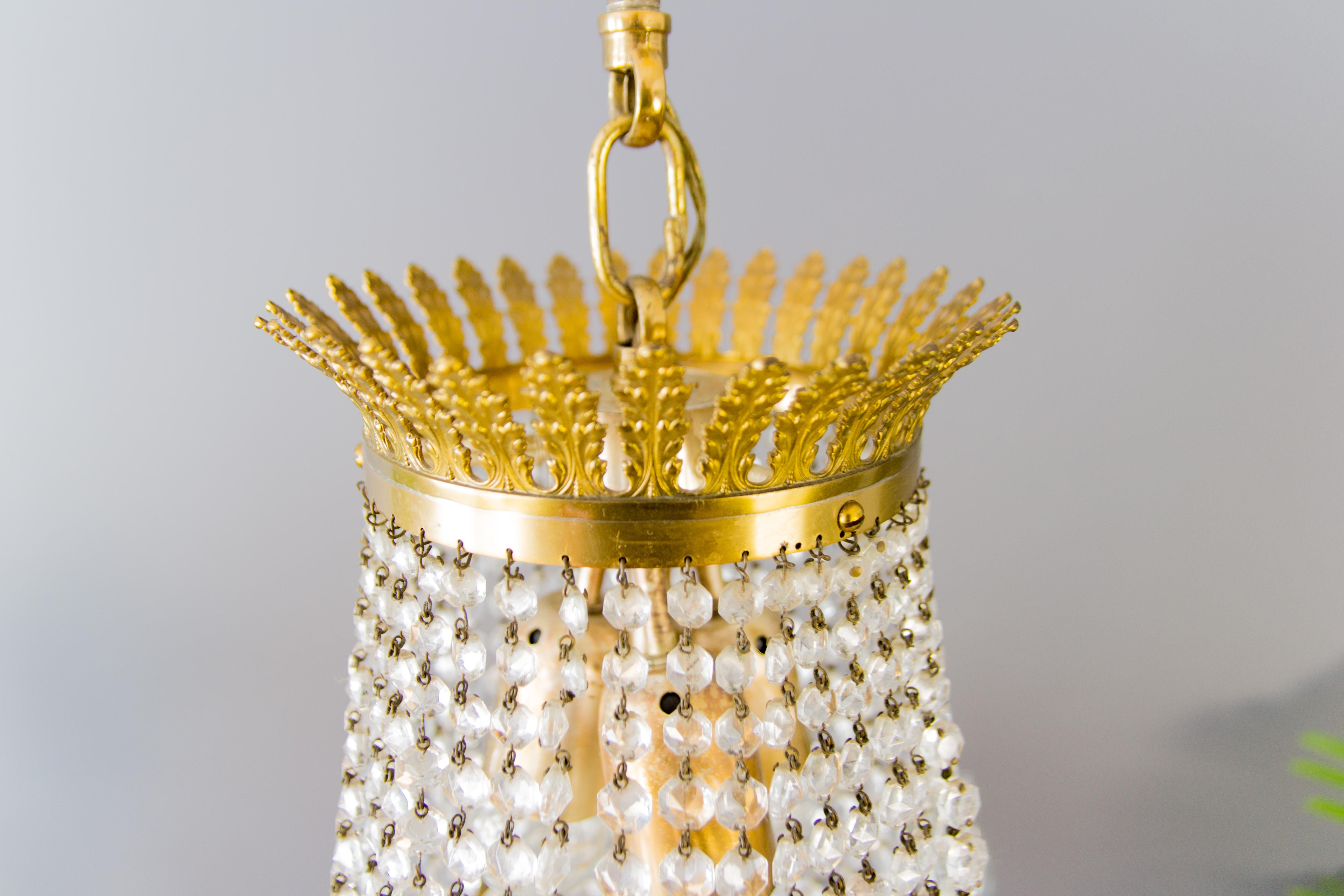 Brass French Empire Style Twelve-Light Crystal Basket Chandelier