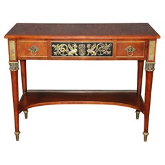 Table console à deux niveaux de style French Empire par John Widdicomb avec montures en laiton
