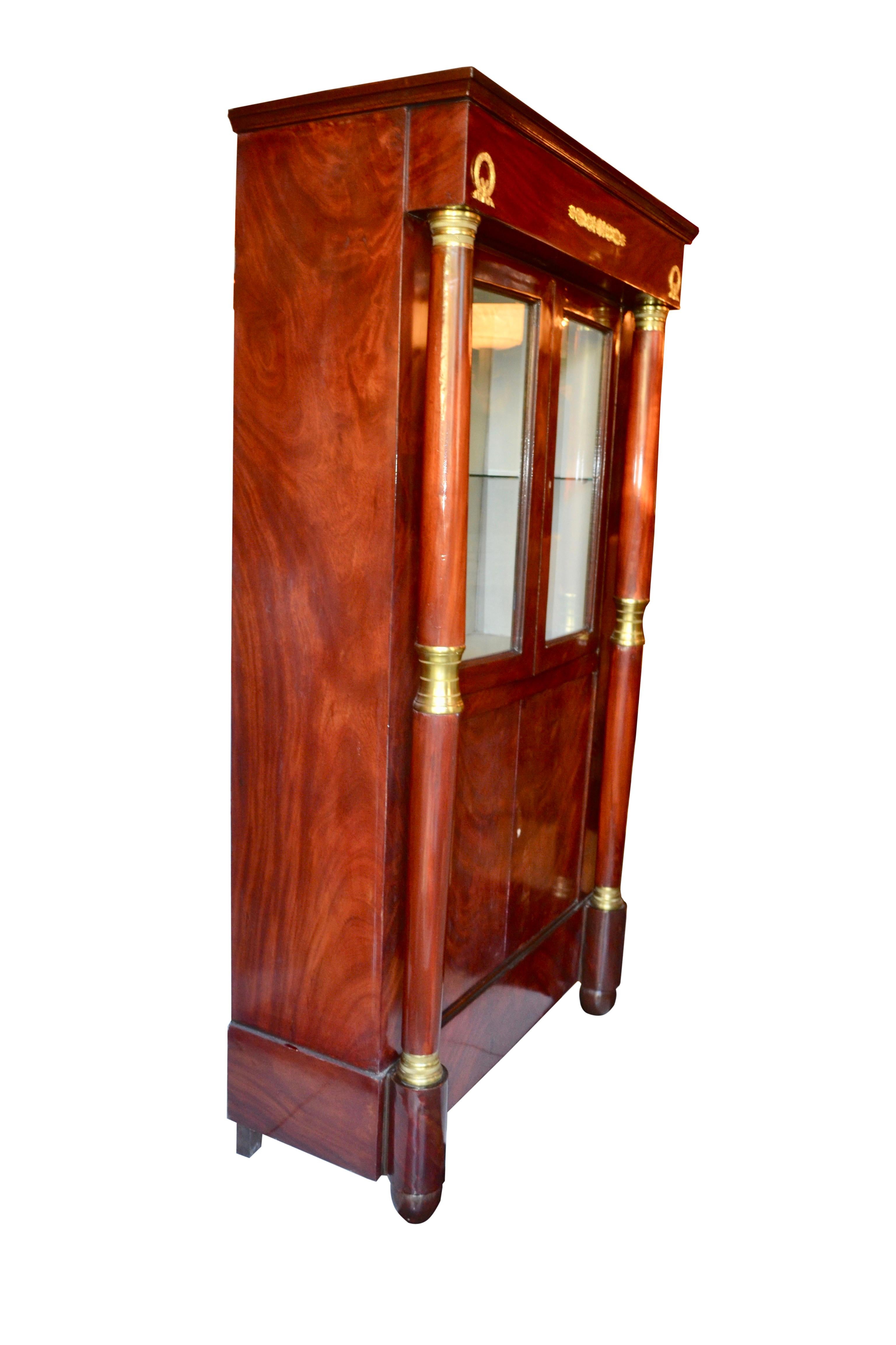 Empire Revival French Empire Style Mahogany and Gilt Bronze Bookcase / Display Cabinet For Sale