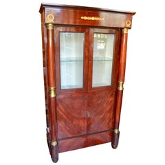 French Empire Style Mahogany and Gilt Bronze Bookcase / Display Cabinet