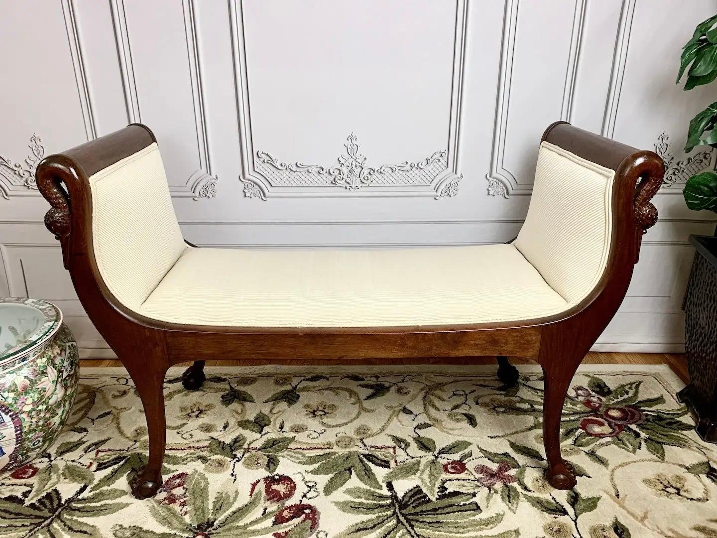 French Empire Style Bench with Hand-Carved Swan Figureheads For Sale 2