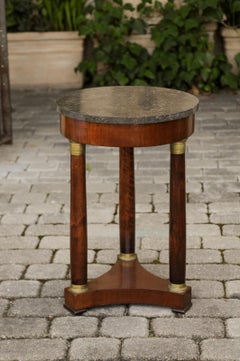 French Empire Style Walnut Gueridon Table with Marble Top and Ormolu Mounts