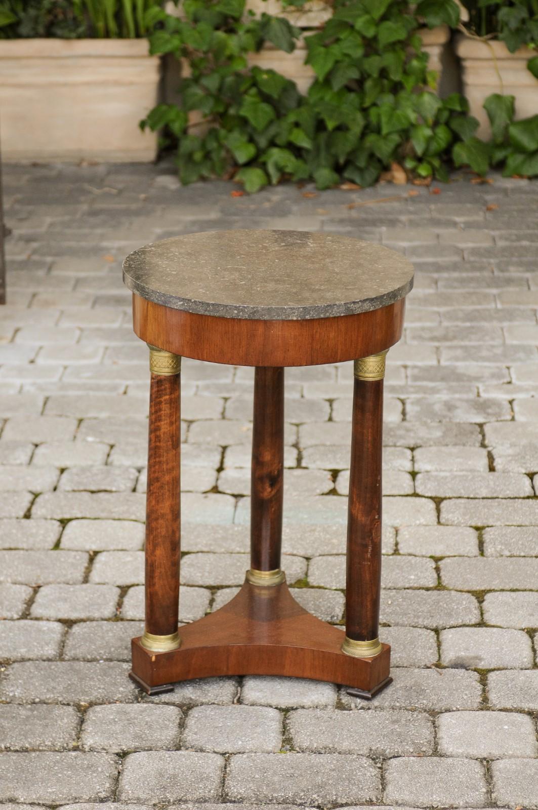 French Empire Style Walnut Gueridon Table with Marble Top and Ormolu Mounts 2