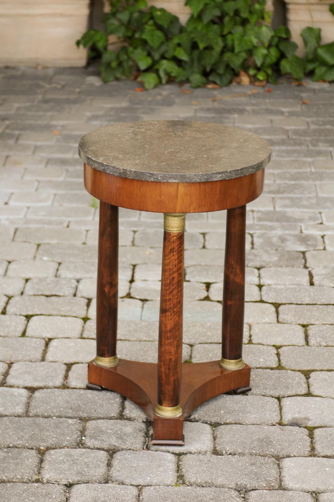 French Empire Style Walnut Gueridon Table with Marble Top and Ormolu Mounts 5