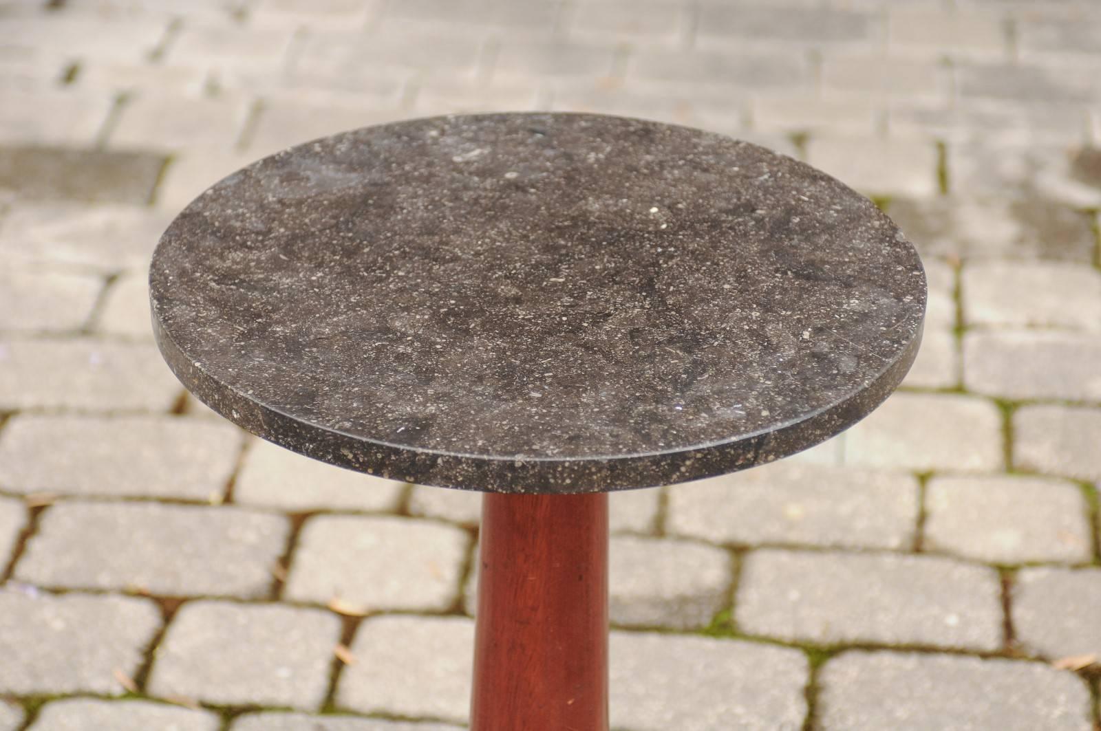French Empire Style Walnut Gueridon Table with Grey Marble Top and Bronze Mount 6
