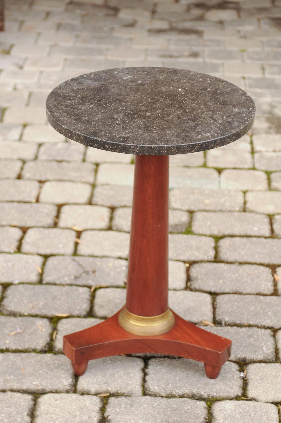 French Empire Style Walnut Gueridon Table with Grey Marble Top and Bronze Mount 4
