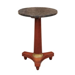 French Empire Style Walnut Gueridon Table with Grey Marble Top and Bronze Mount