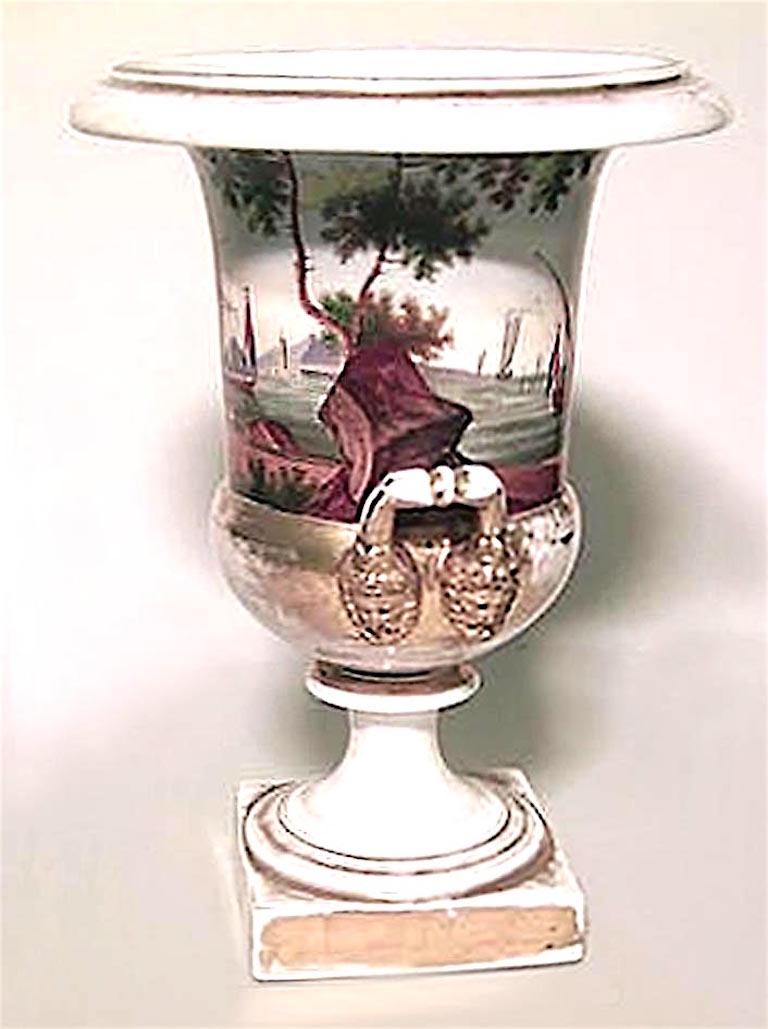 Gilt French Empire Style Porcelain Urn with Nautical Scene For Sale