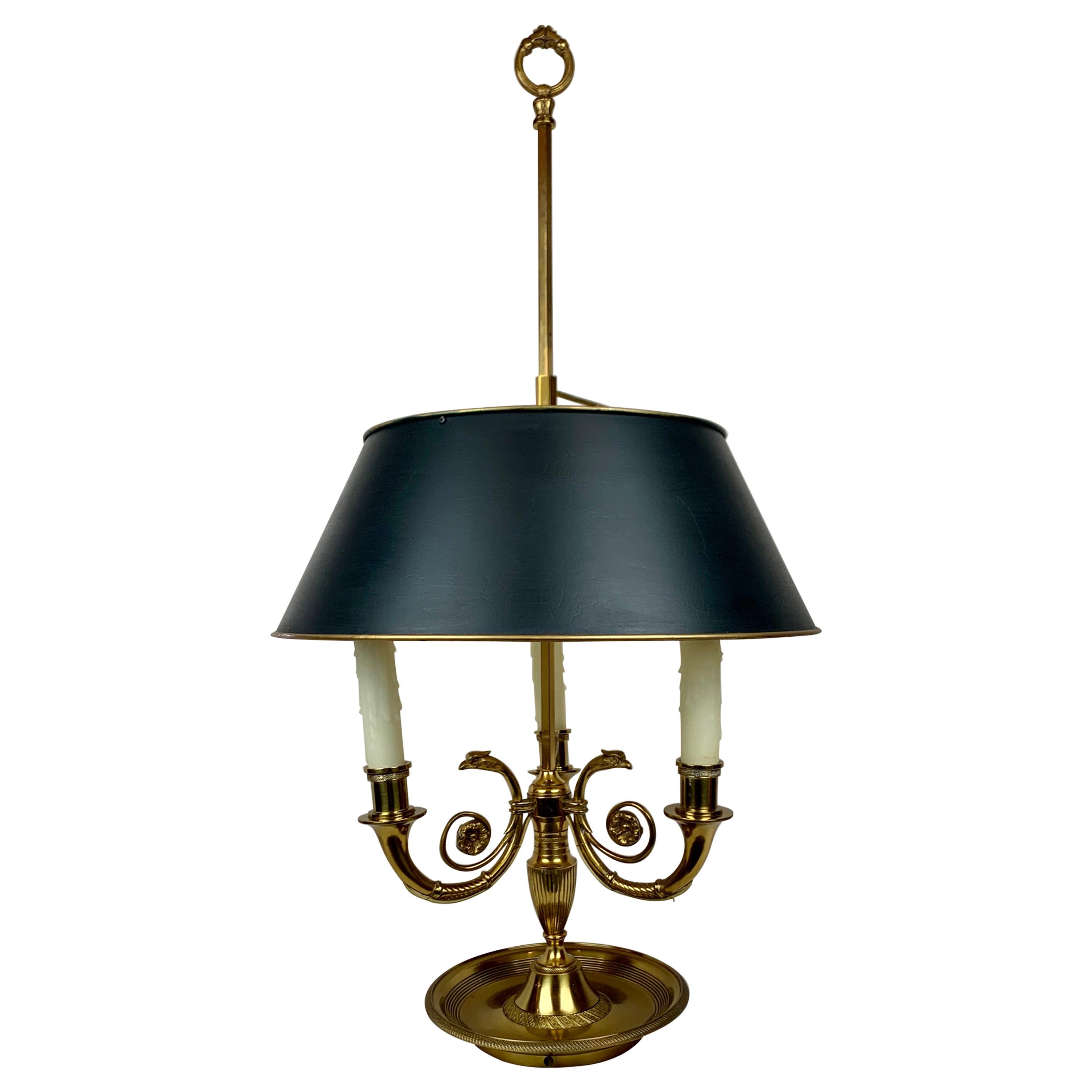 Empire Bouillotte Lamp in Bronze with Black Tôle Shade with Three Lights