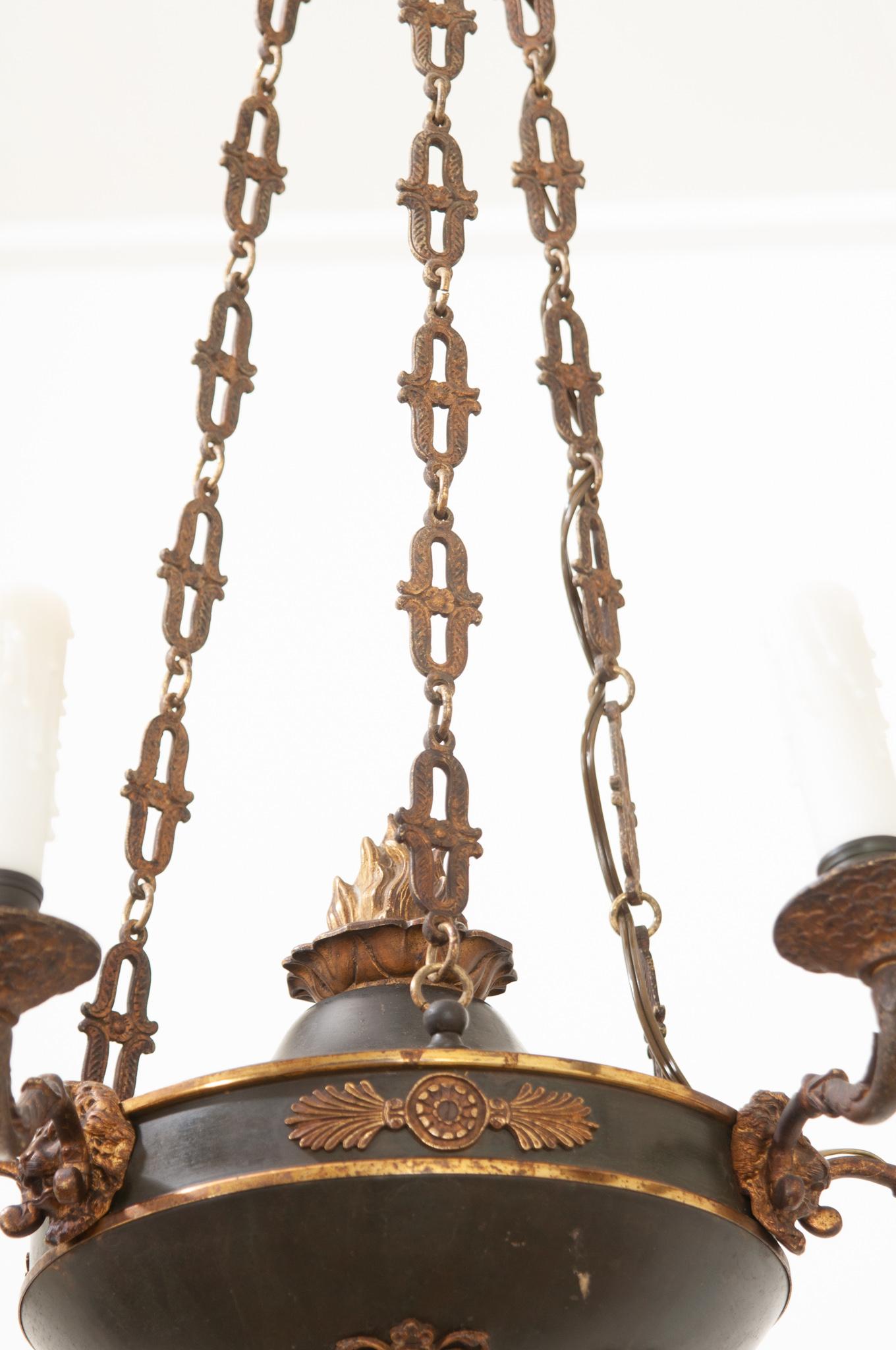 French Empire Tole & Brass Chandelier For Sale 4