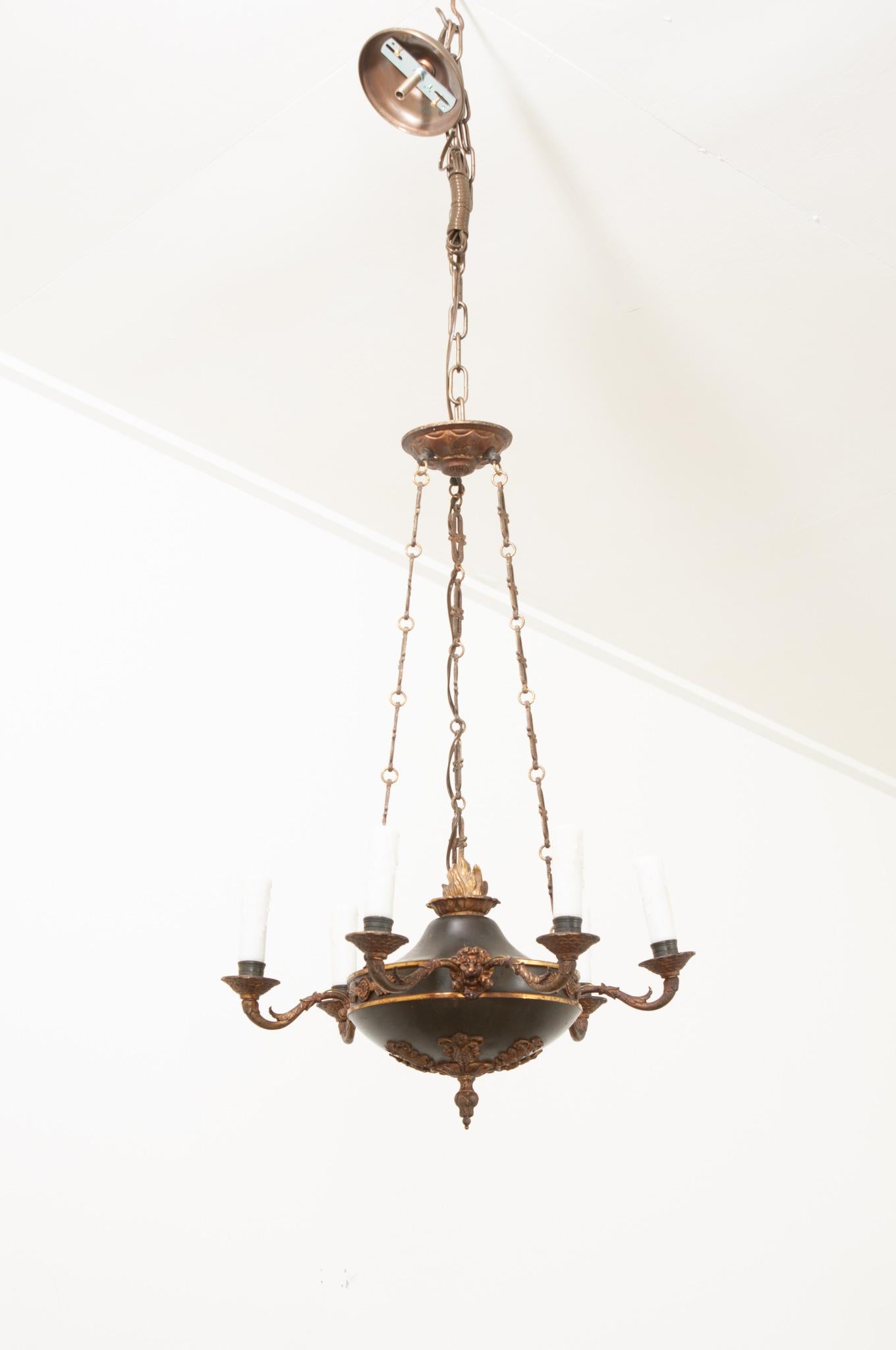 Fired French Empire Tole & Brass Chandelier For Sale